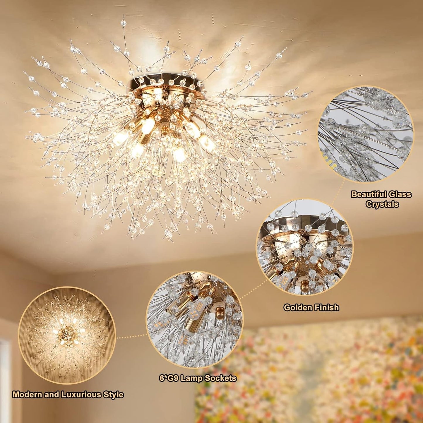 Lampadario Plafoniera Oro Sputnik di Fuochi D'artificio Lampade a Sospensione