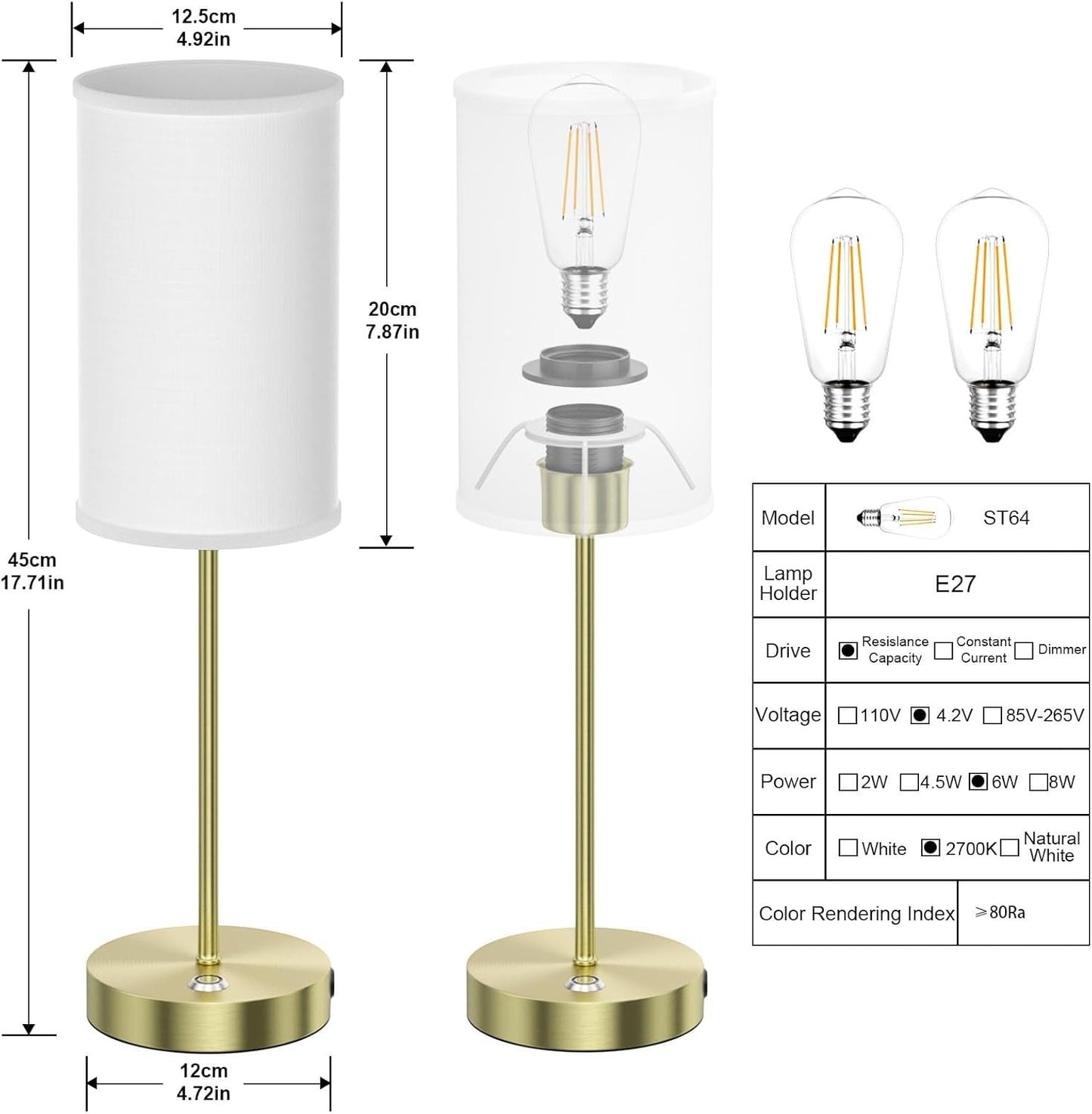 Lampada da tavolo a LED senza fili Oro Set di 2 con batteria da 6000mAh