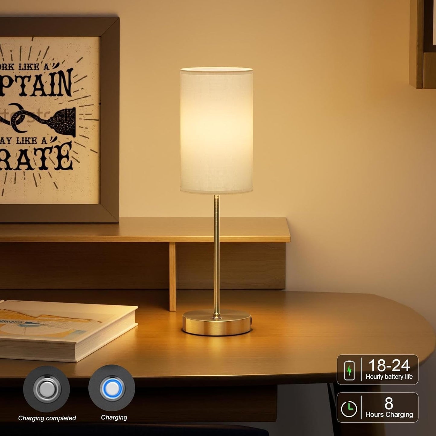 Lampada da tavolo a LED senza fili Oro Set di 2 con batteria da 6000mAh