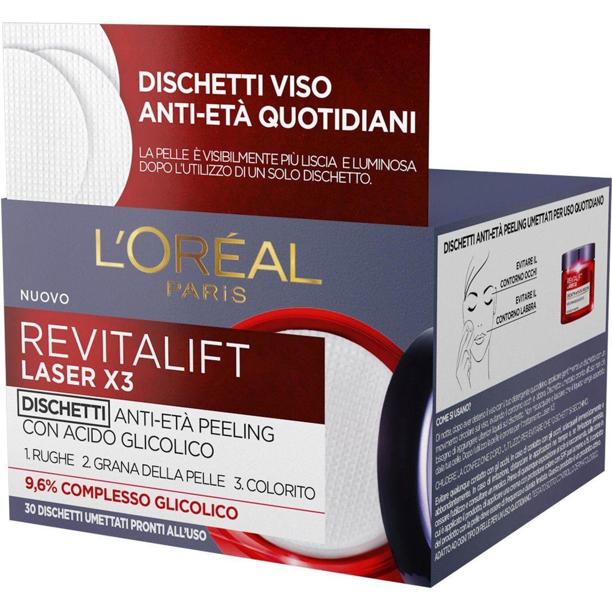 L`Oréal Paris Dischetti Peeling Revitalift Laser X3 Scrub detergente anti-età