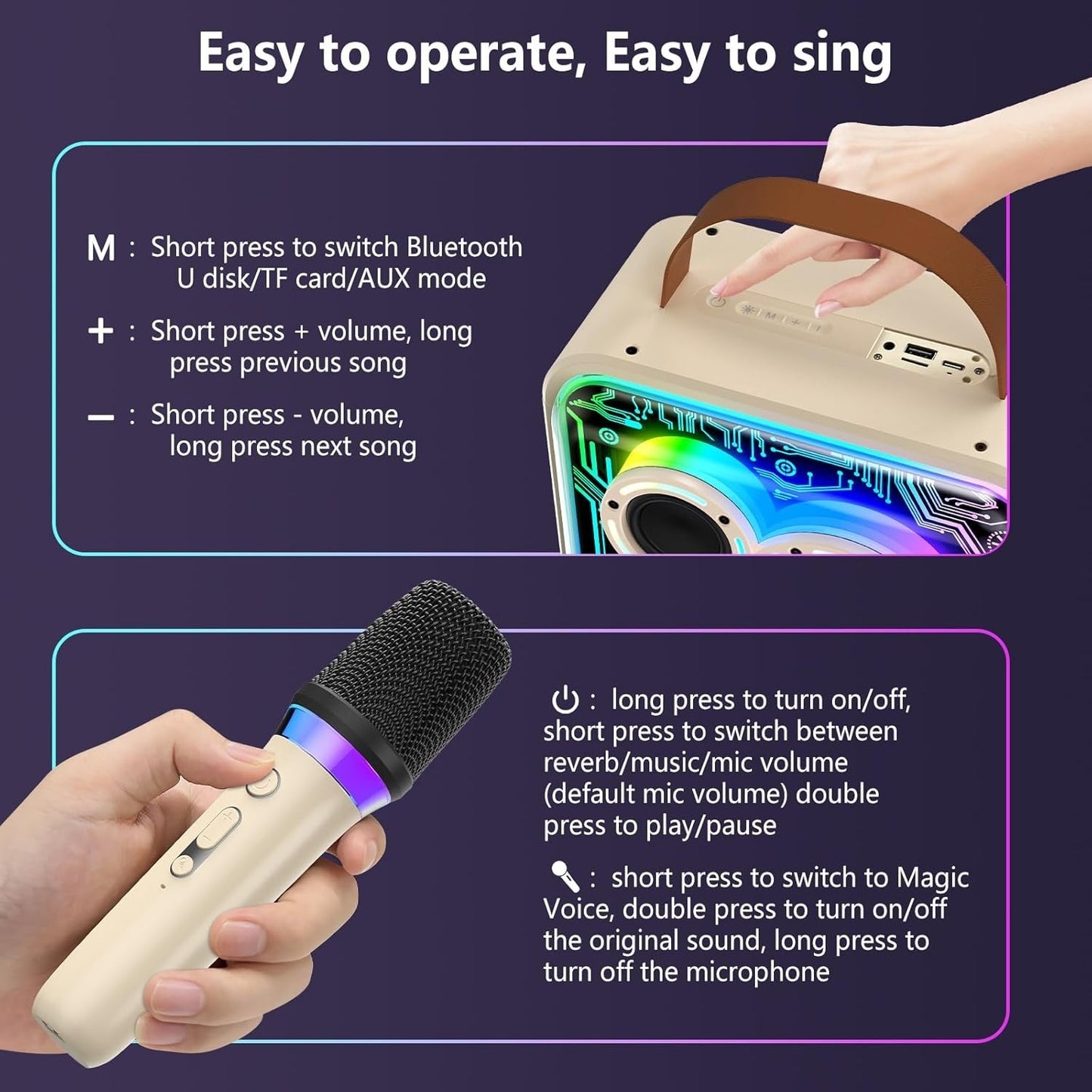 Karaoke Portatile Con 2 Microfoni per Bambini e Adulti JYX D30-T Cassa Bluetooth