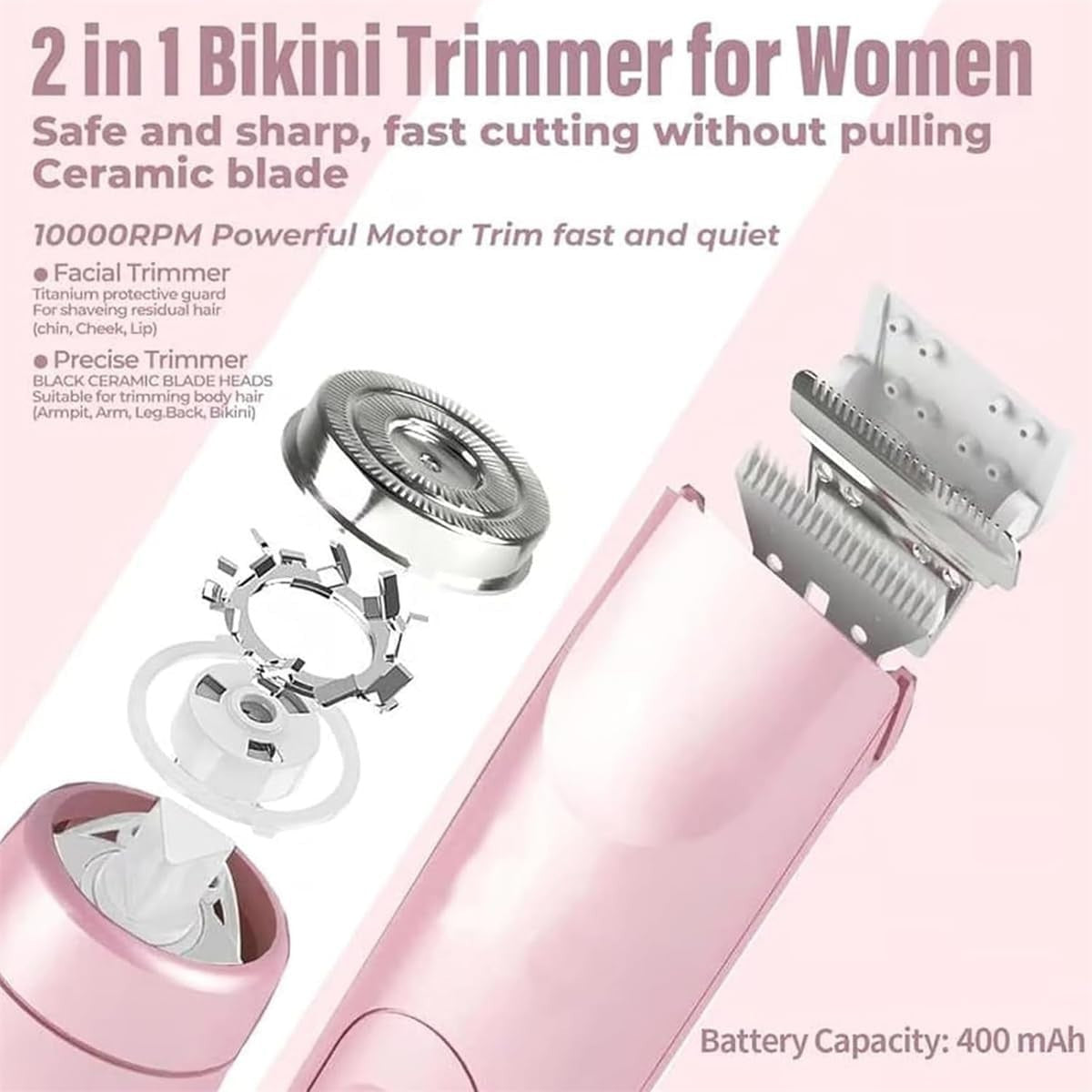 Rasoio elettrico a doppia testa 2in1 rasoio elettrico per bikini IPX7 impermeabi