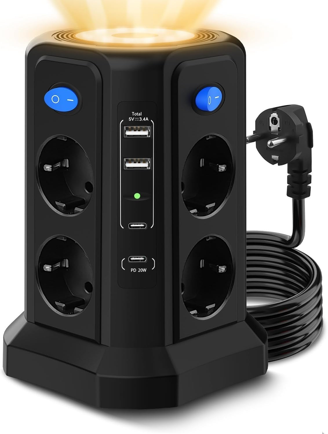 Multipresa 13 in 1 3 m con USB C PD 20 W ricarica rapida magnetica luce notturna
