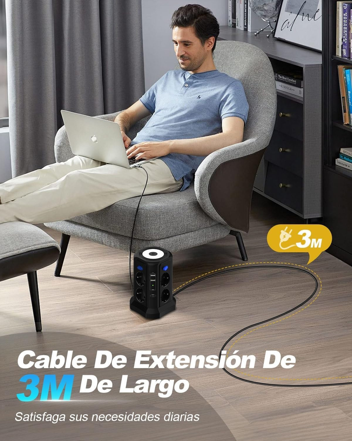 Multipresa 13 in 1 3 m con USB C PD 20 W ricarica rapida magnetica luce notturna