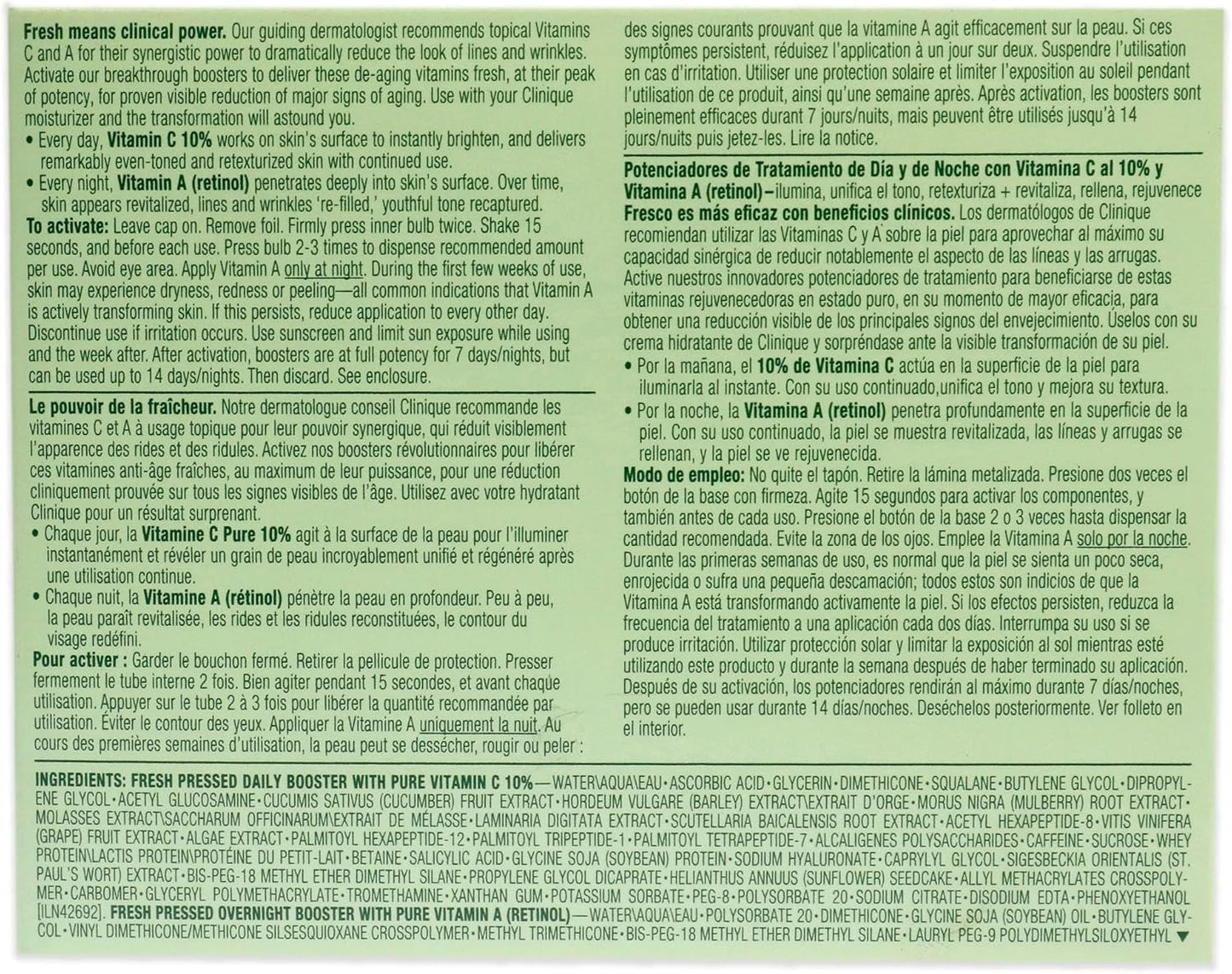Clinique FRESH PRESSED LOTE 4 pz - clinical daily+ overnight booster 8,5ml + 6ml