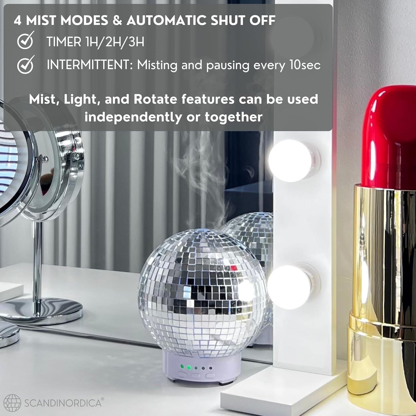Diffusore Oli Essenziali Disco Ball Rotante Ultrasuoni LED 7 Colori Timer 90 ML