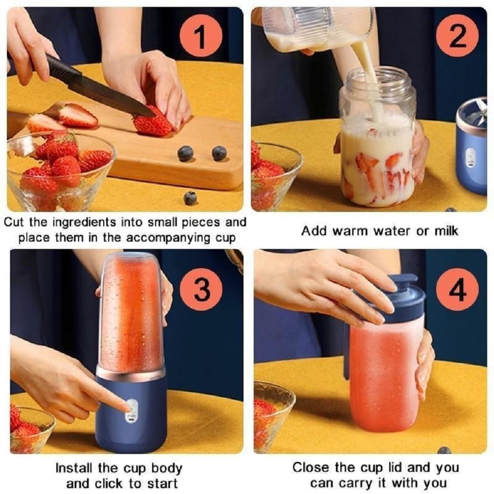 Frullatore Portatile USB 400ml Smoothie 6 Lame Ricaricabile Viaggio