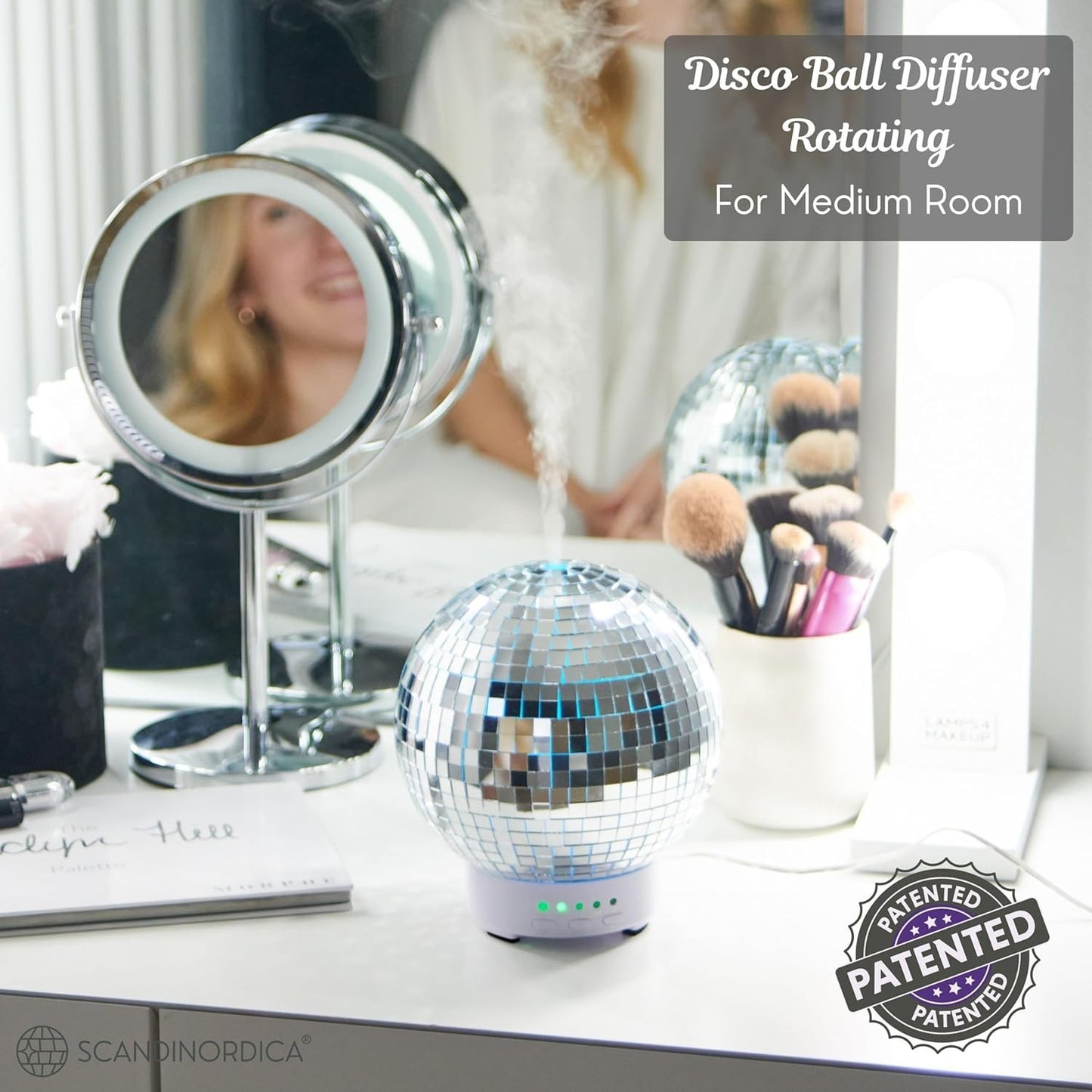 Diffusore Oli Essenziali Disco Ball Rotante Ultrasuoni LED 7 Colori Timer 90 ML