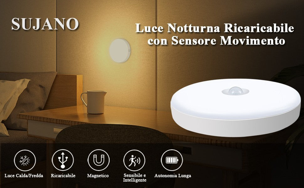 Luce Armadio 12 LED Sensore Movimento Ricaricabile Magnetica Calda Fredda 3Pz