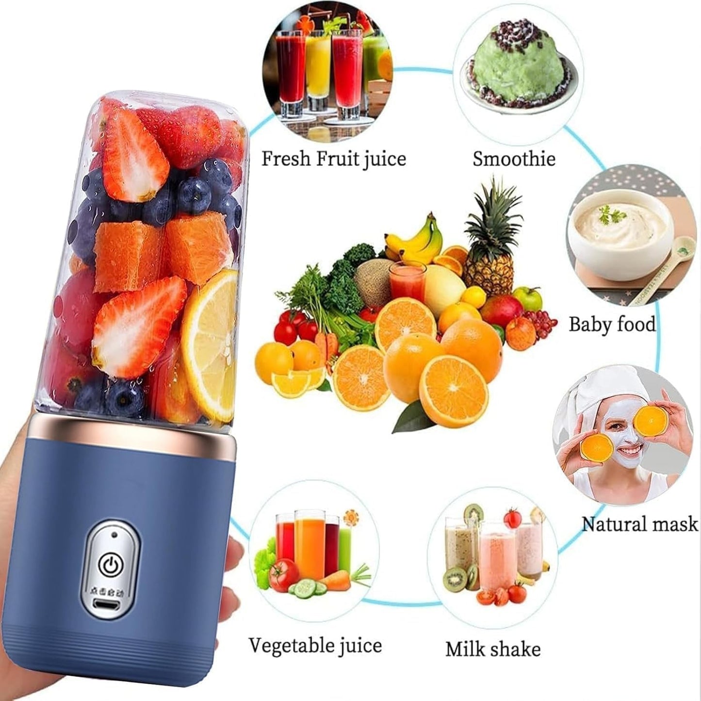 Frullatore Portatile USB 400ml Smoothie 6 Lame Ricaricabile Viaggio