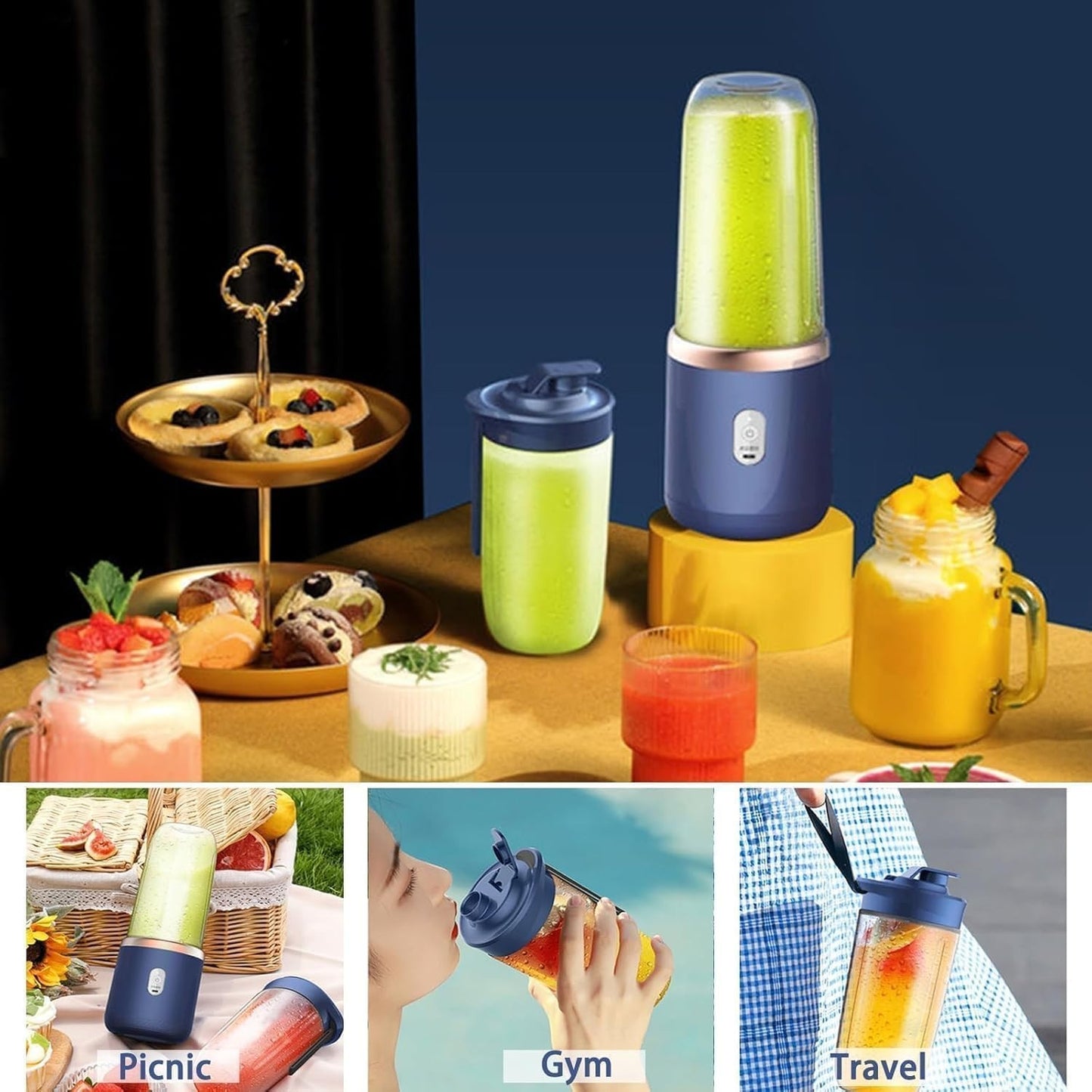 Frullatore Portatile USB 400ml Smoothie 6 Lame Ricaricabile Viaggio