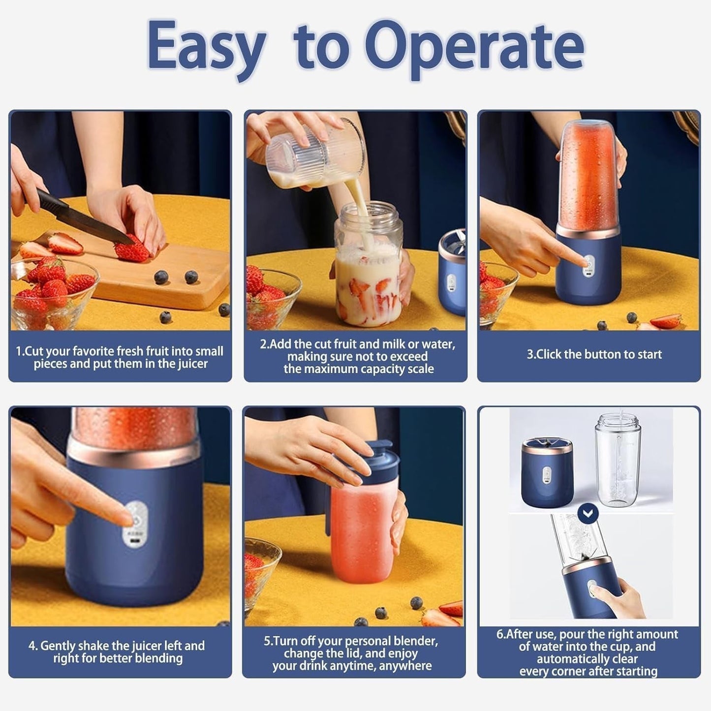 Frullatore Portatile USB 400ml Smoothie 6 Lame Ricaricabile Viaggio