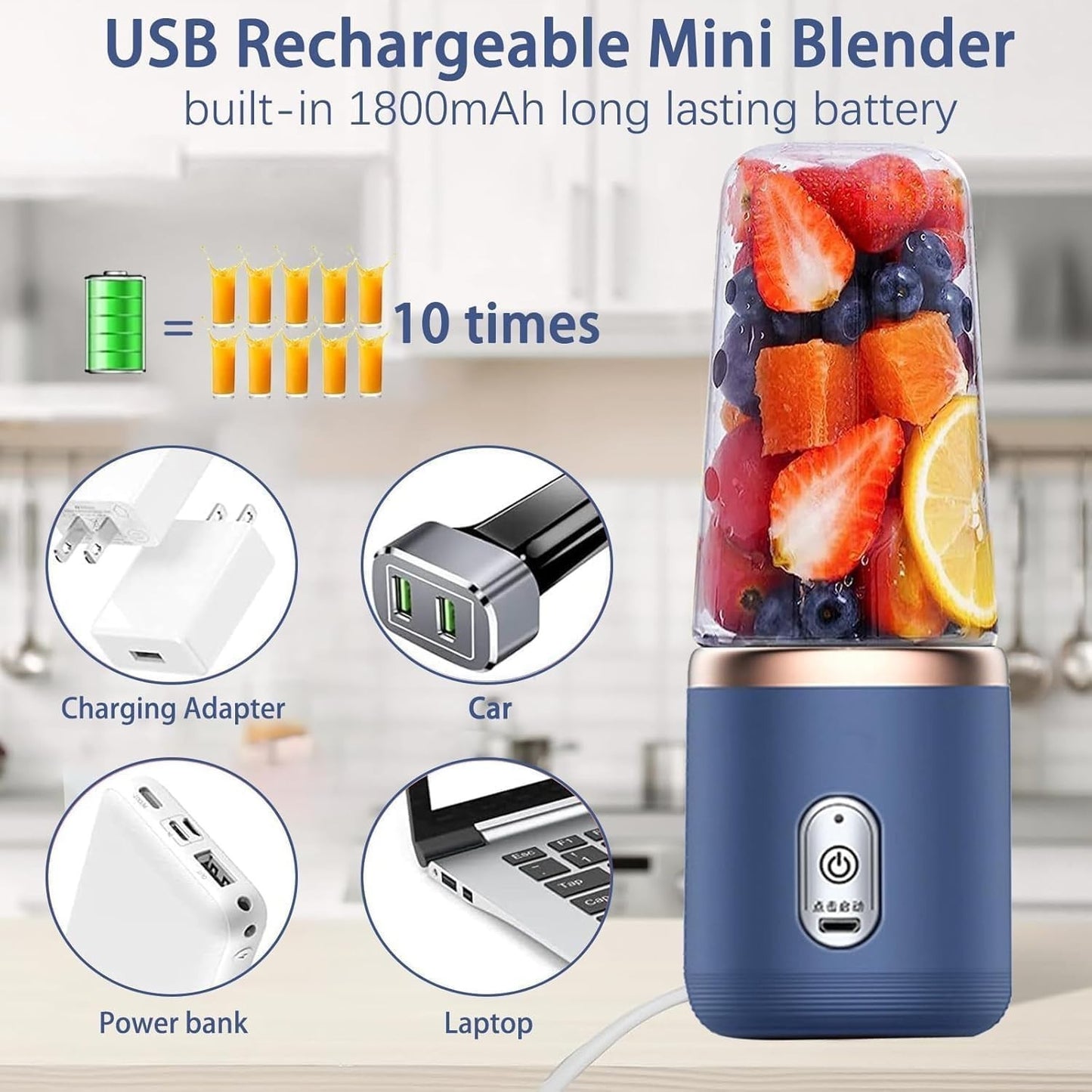 Frullatore Portatile USB 400ml Smoothie 6 Lame Ricaricabile Viaggio