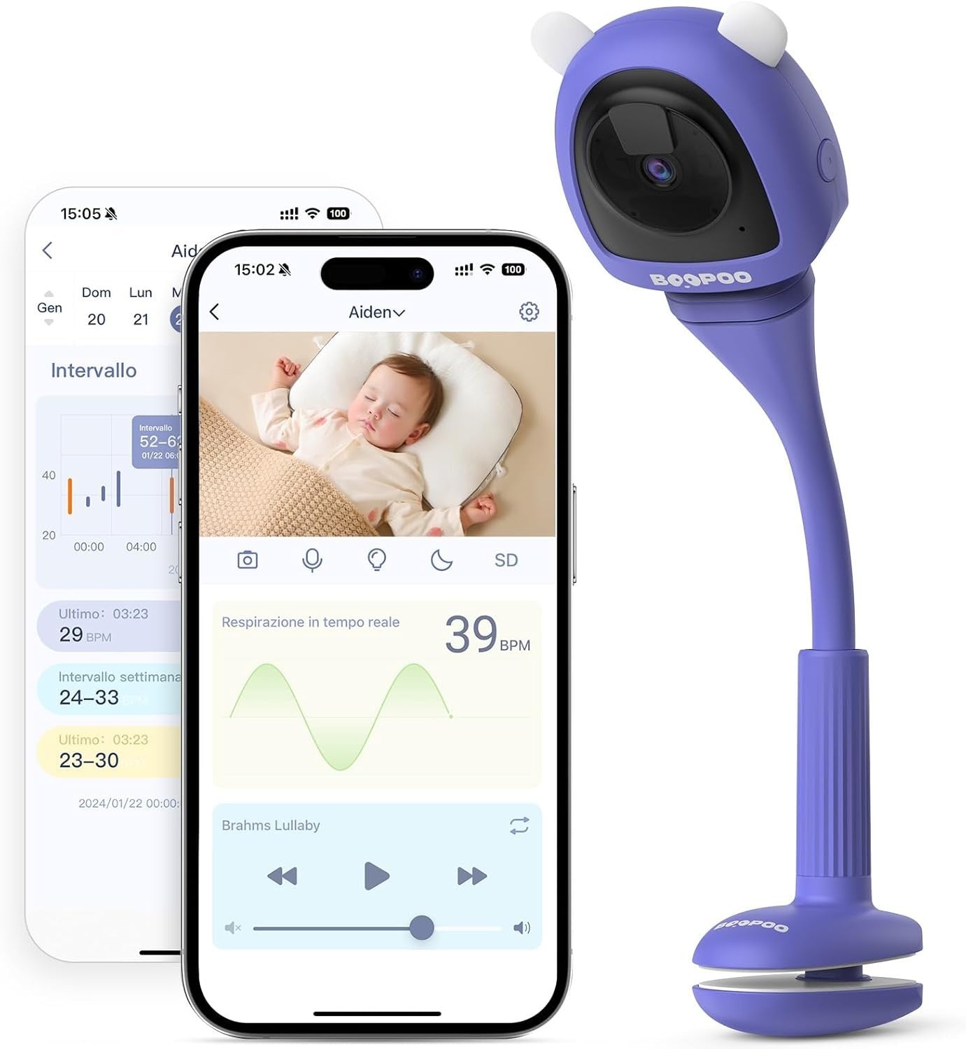 Baby Monitor 2K WiFi AI Telecamera Culla Pianto Visione Notturna Audio 2 Vie
