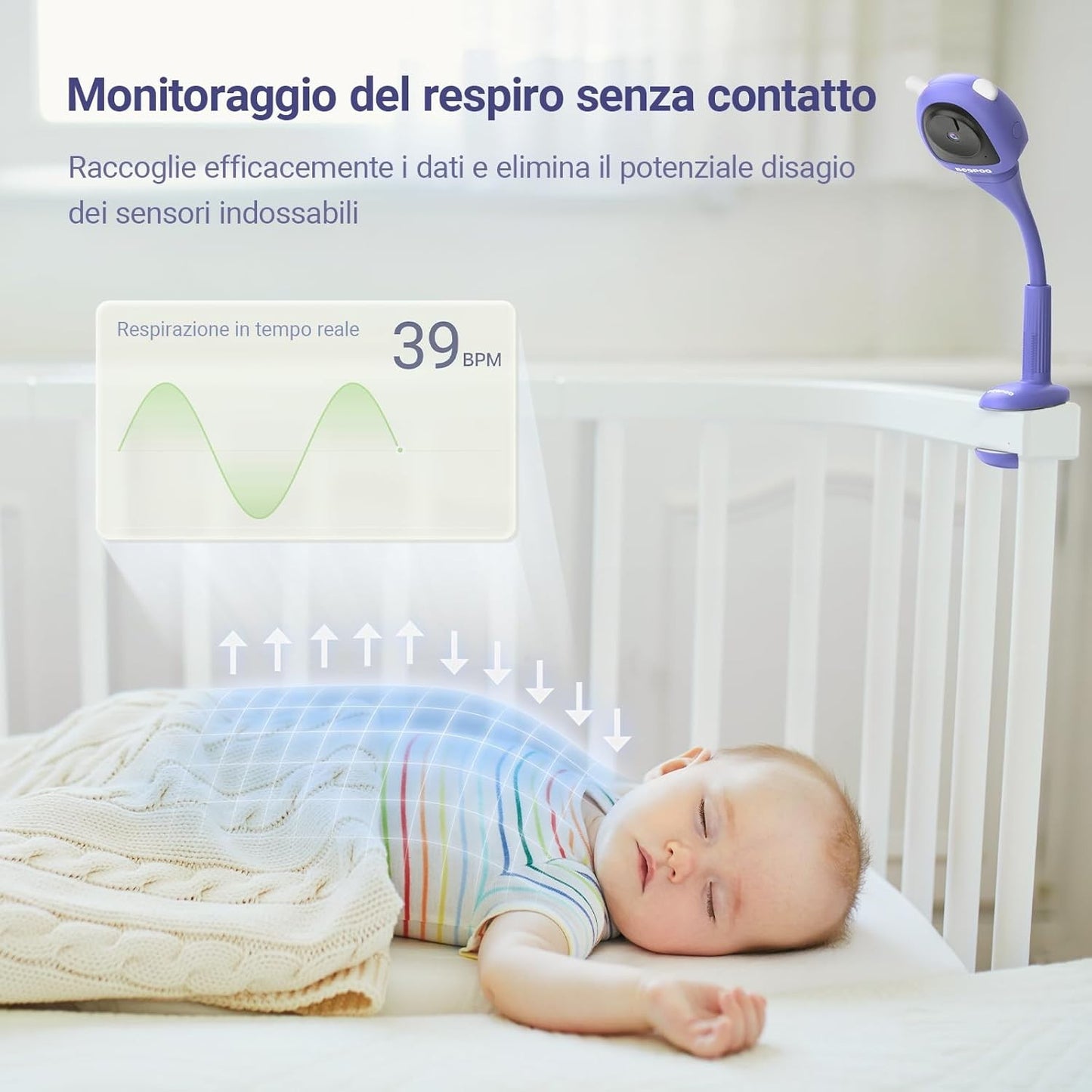 Baby Monitor 2K WiFi AI Telecamera Culla Pianto Visione Notturna Audio 2 Vie