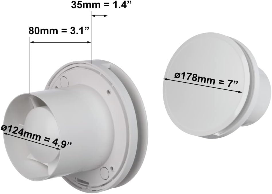 EUROPLAST Aspiratore Bagno Ø125mm Ventola Aria Parete Soffitto Bianca IPX4