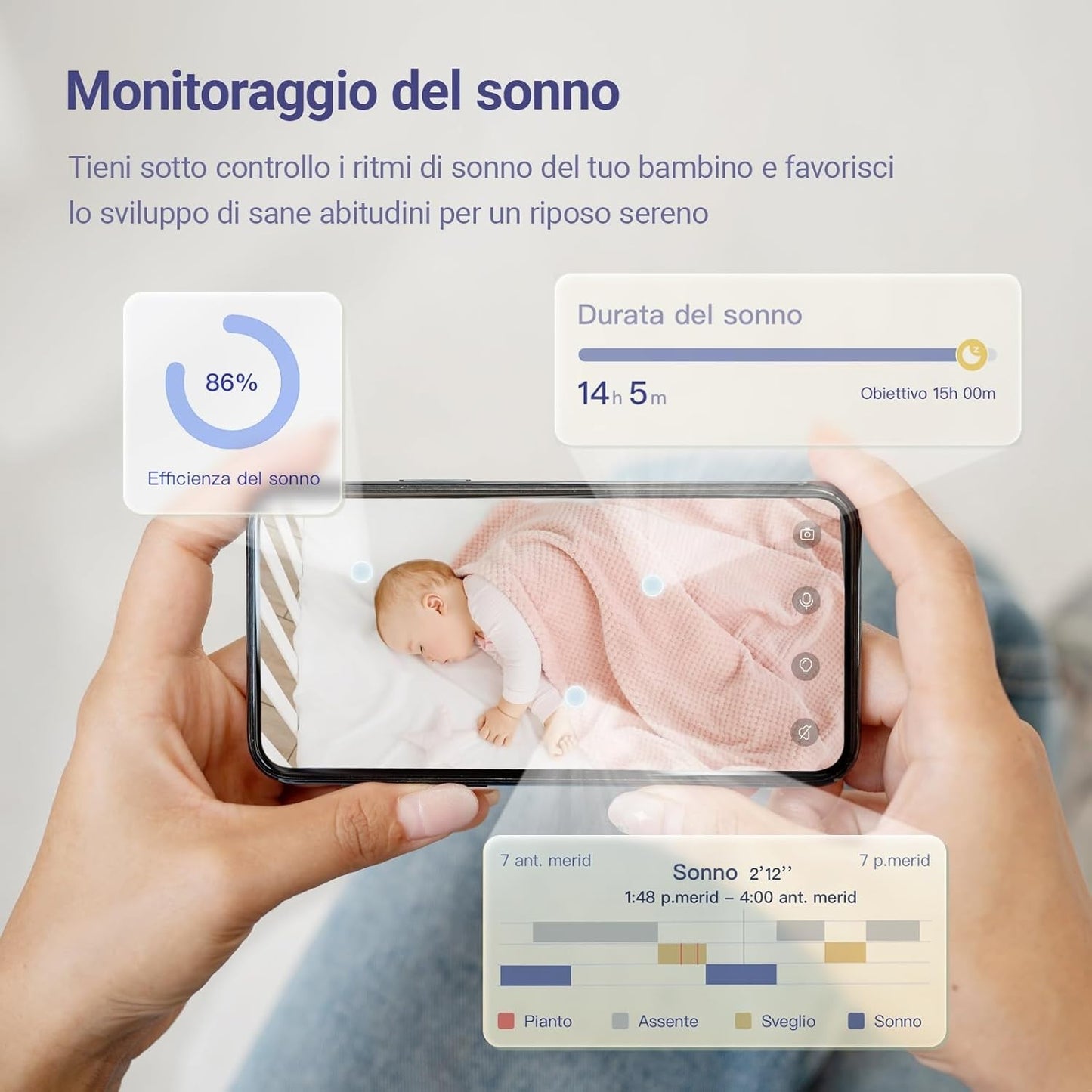 Baby Monitor 2K WiFi AI Telecamera Culla Pianto Visione Notturna Audio 2 Vie