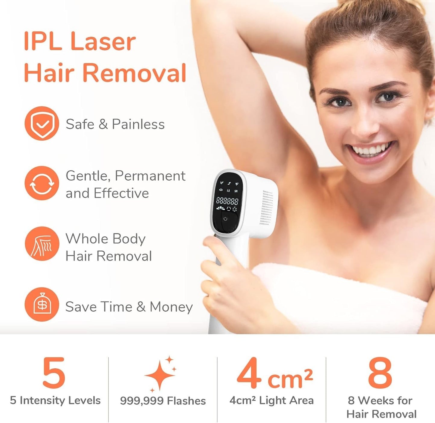 Epilatore Luce Pulsata IPL 999999 Flash Raffreddamento Viso Corpo Uomo Donna