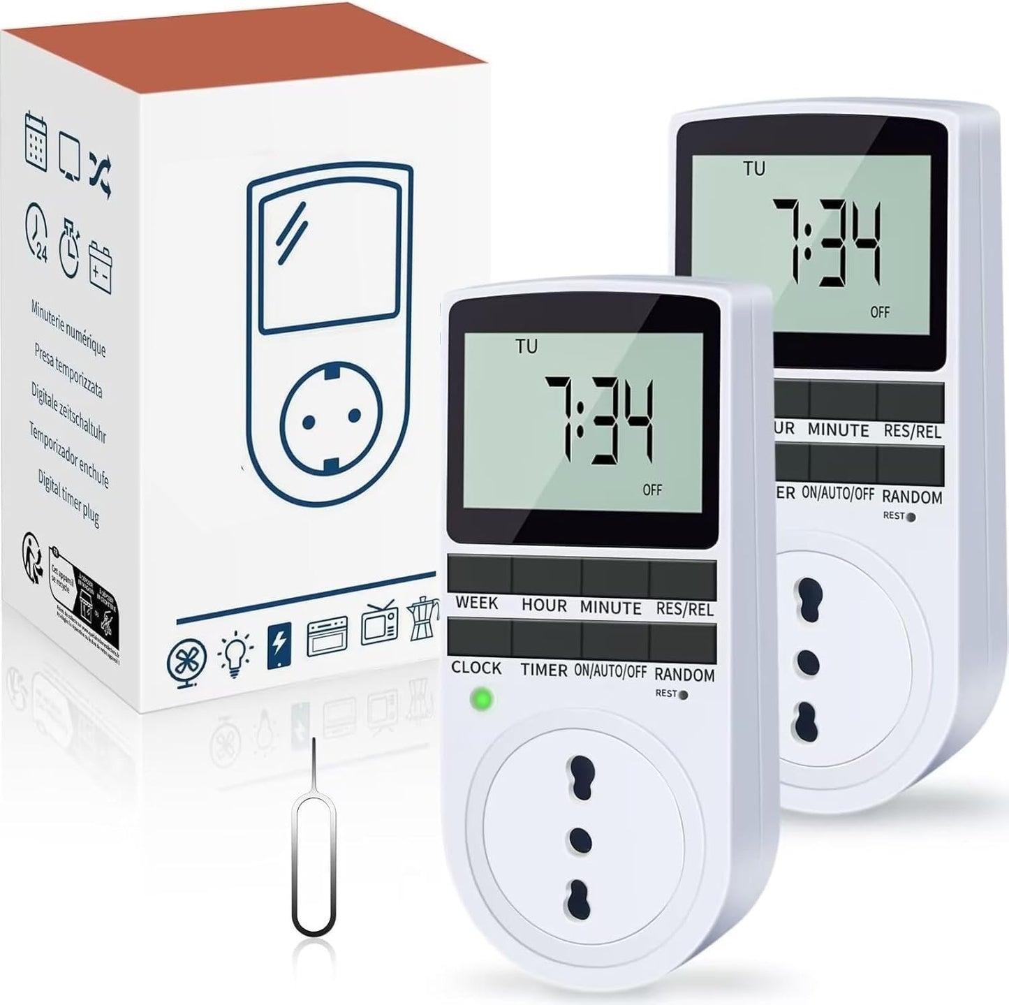 Prese Timer Digitali 2 Programmabili 18 Programmi 16A 3680W LCD Random Casa Luci