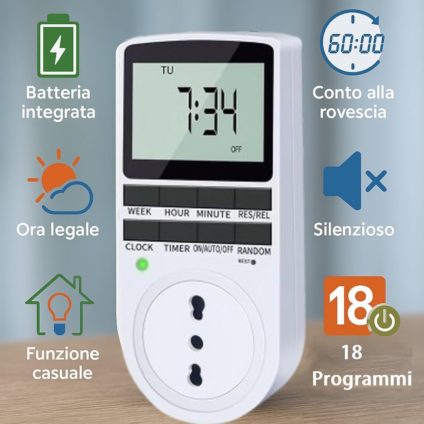 Prese Timer Digitali 2 Programmabili 18 Programmi 16A 3680W LCD Random Casa Luci