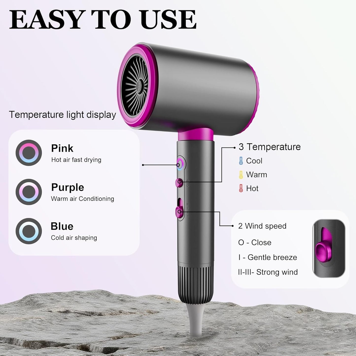 Phon Asciugacapelli Ionico 2200W Silenzioso Diffusore Concentratore Viaggio Casa