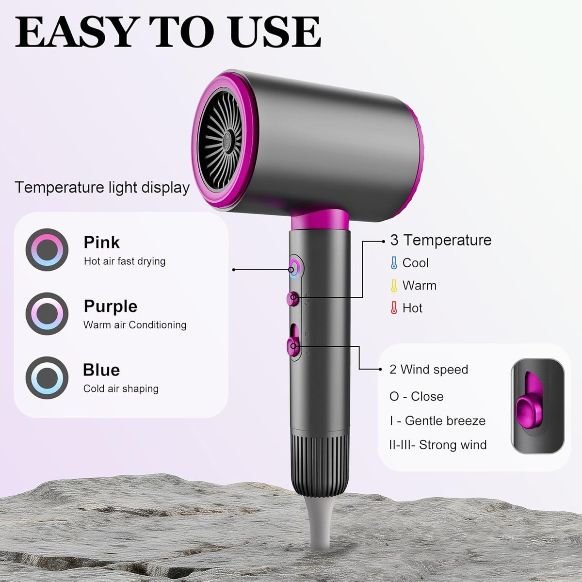 Phon Asciugacapelli Ionico 2200W Silenzioso Diffusore Concentratore Viaggio Casa