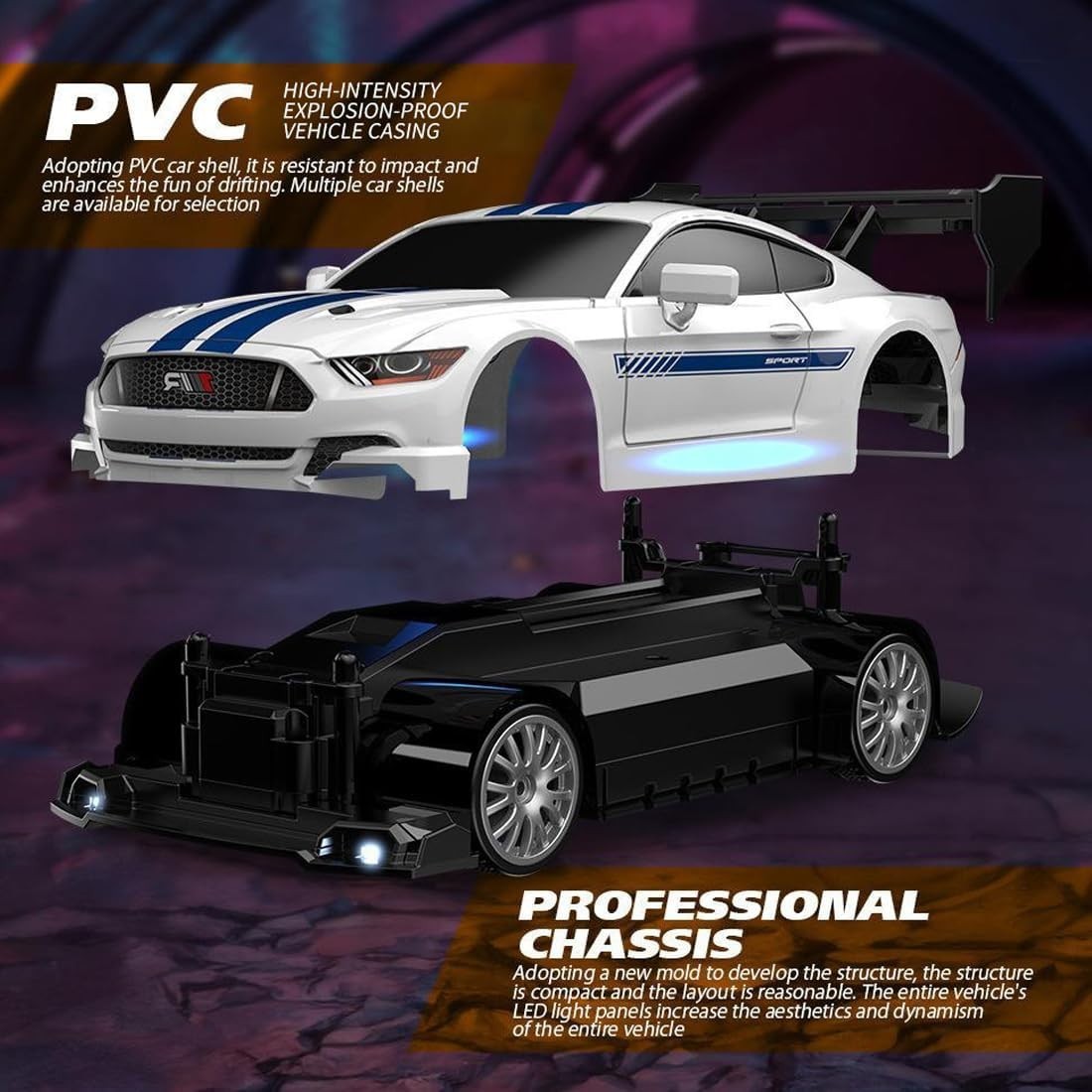Auto Telecomandata RC Drift 1:24 4WD 30KM/H 2.4GHz LED 3 Batterie Regalo Ragazzi