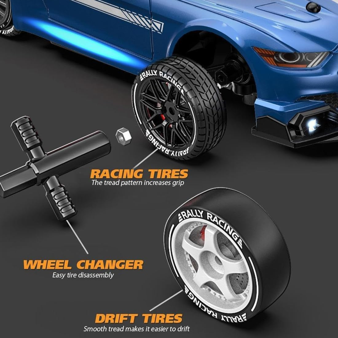 Auto Telecomandata RC Drift 1:24 4WD 30KM/H 2.4GHz LED 3 Batterie Regalo Ragazzi