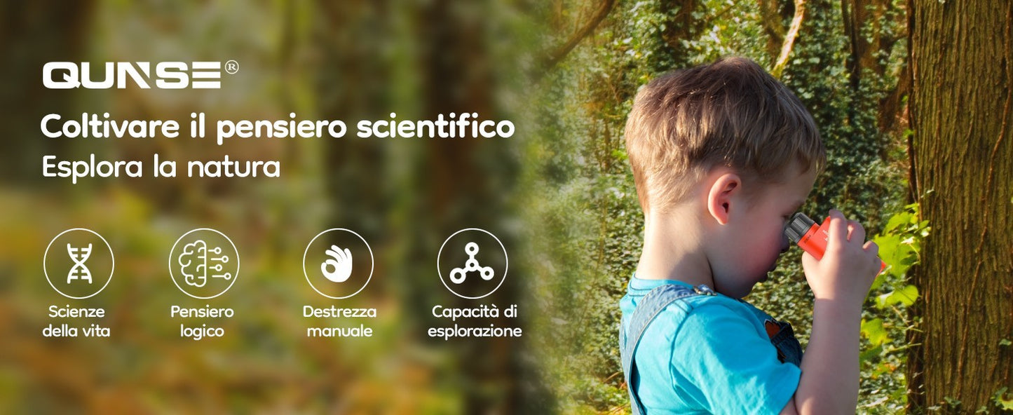 Microscopio Tascabile Bambini 60X-120X LED Mini Portatile 5 Vetrini Regalo Lenti