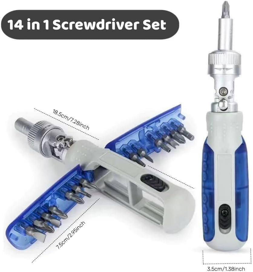Set Cacciavite a Cricchetto Magnetico 14in1 Snodabile 180° Punte S2 Antesen