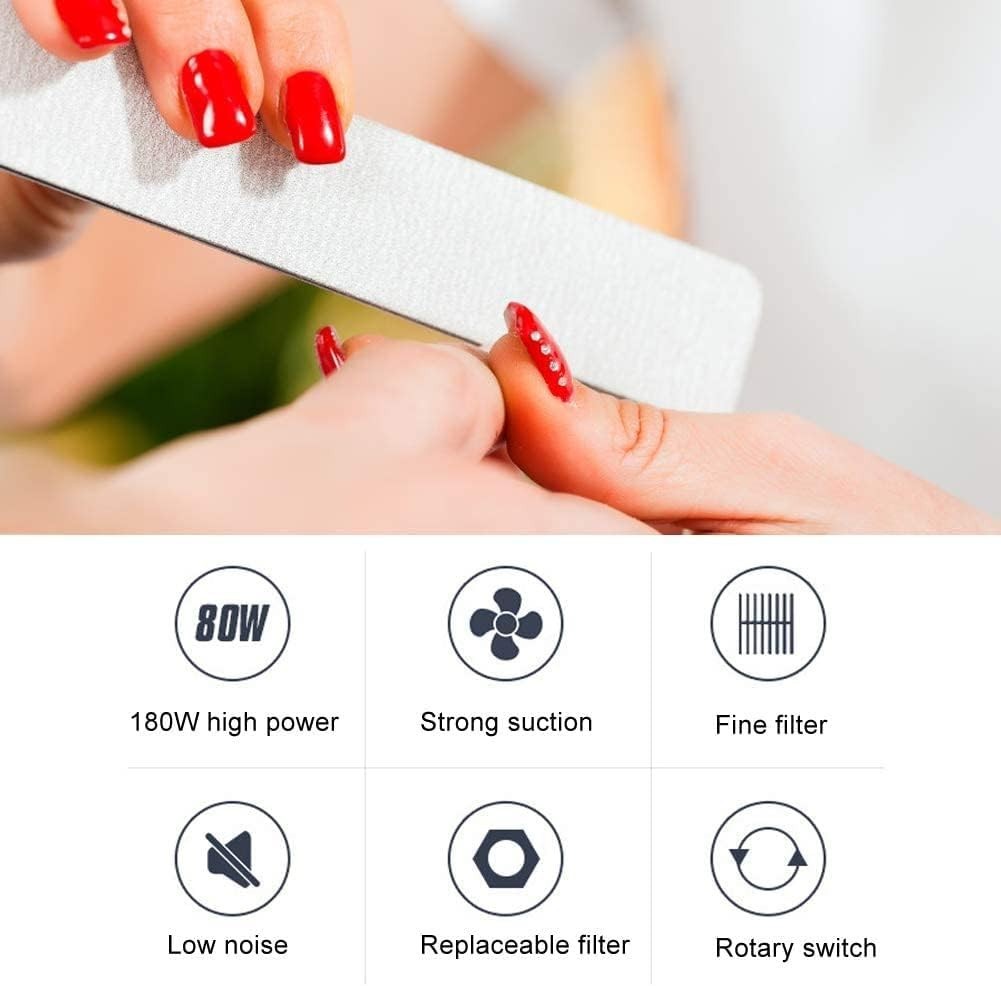 Aspiratore Unghie Professionale 80W Polveri Nail Art Manicure Filtro Bianco
