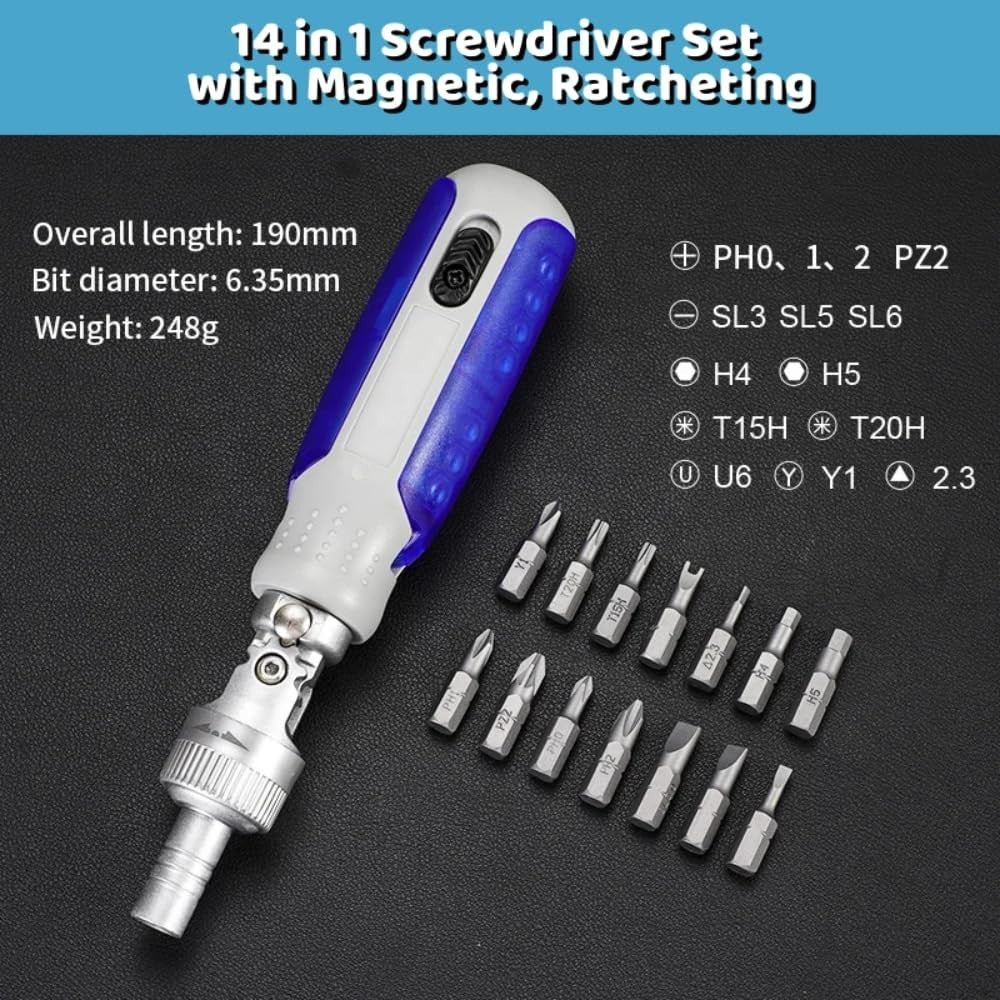 Set Cacciavite a Cricchetto Magnetico 14in1 Snodabile 180° Punte S2 Antesen
