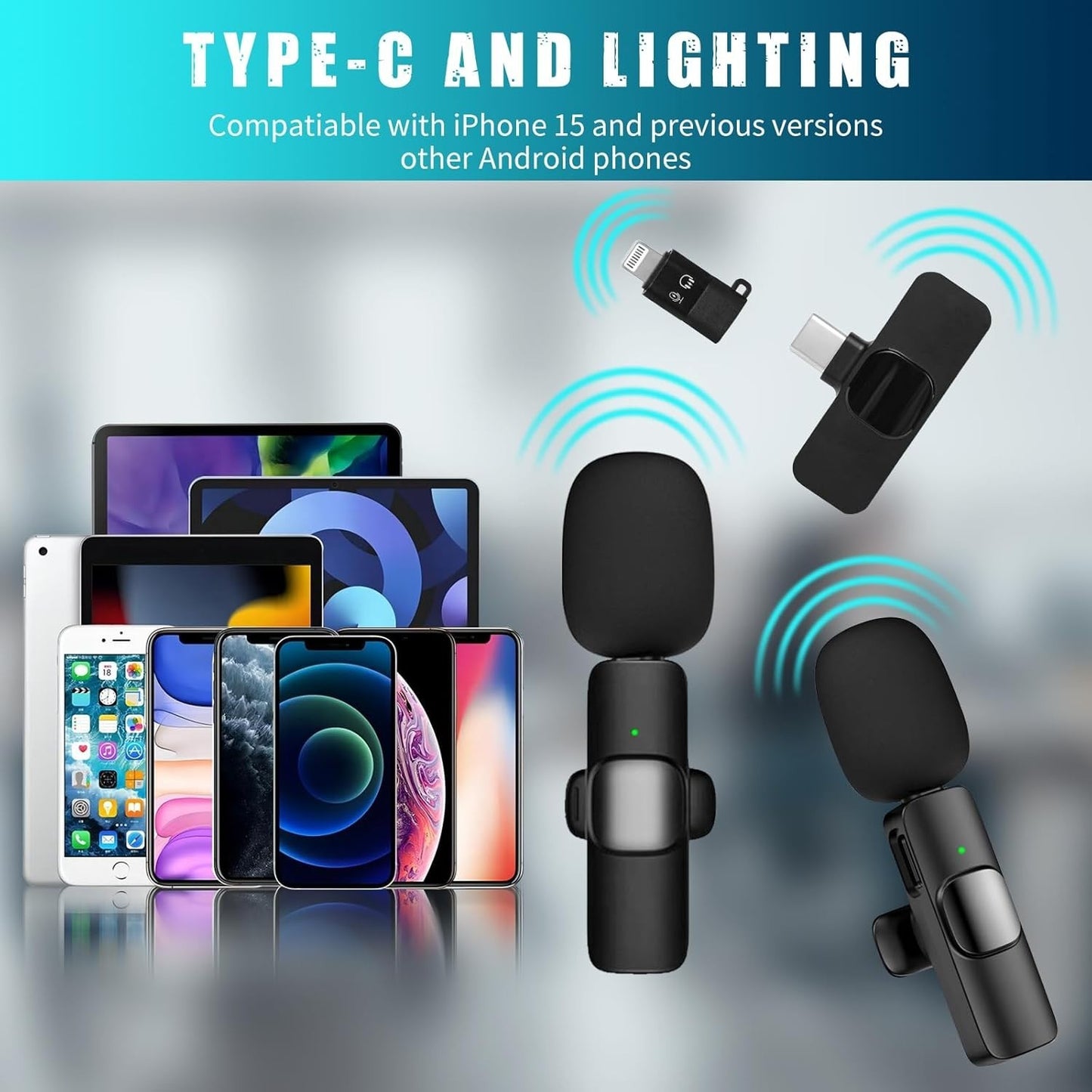 Microfoni Lavalier 2X Wireless USB-C Clip Riduzione Rumore TikTok YouTube