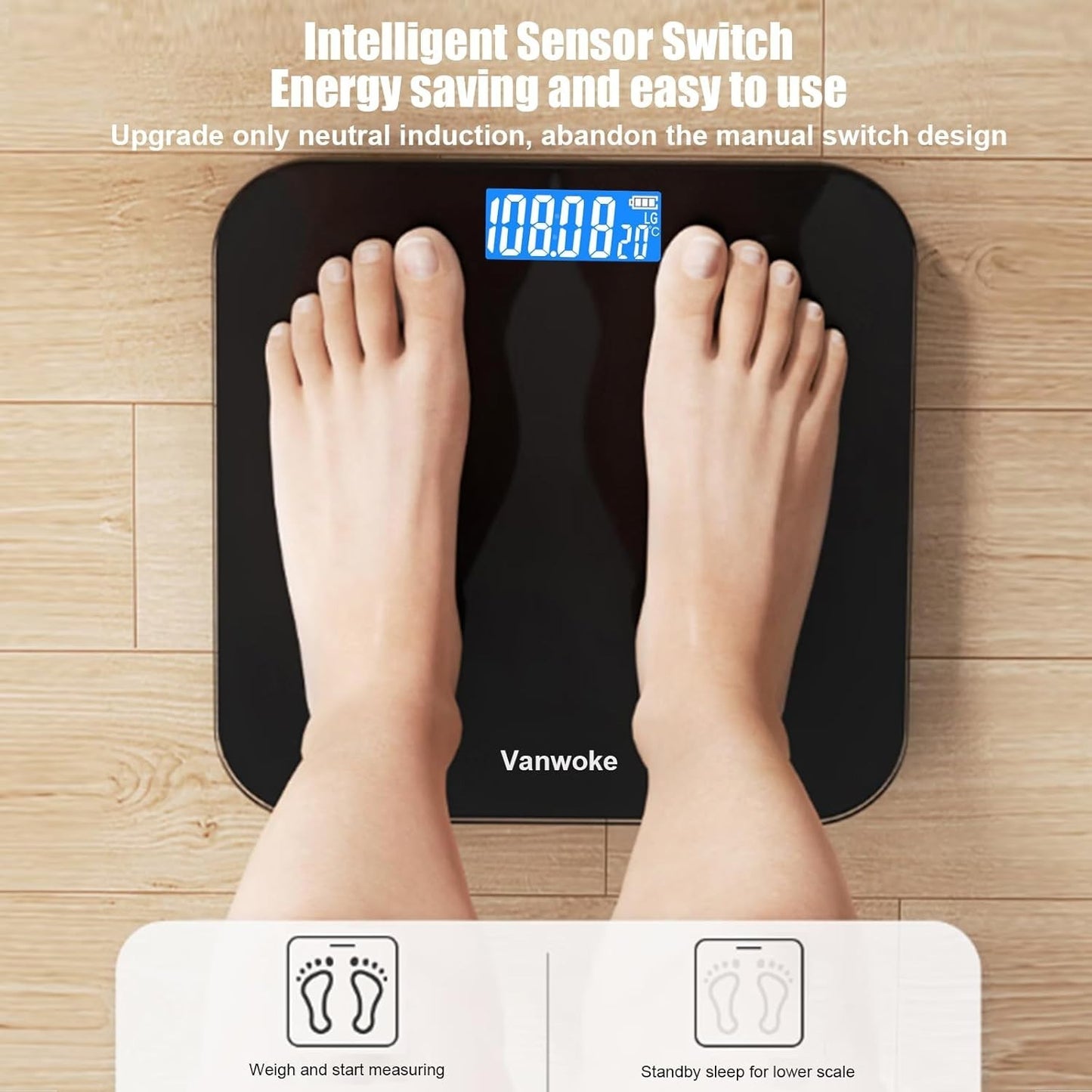 Bilancia Pesapersone Digitale Bagno 180kg LCD Blu Temperatura Massa Grassa Nera