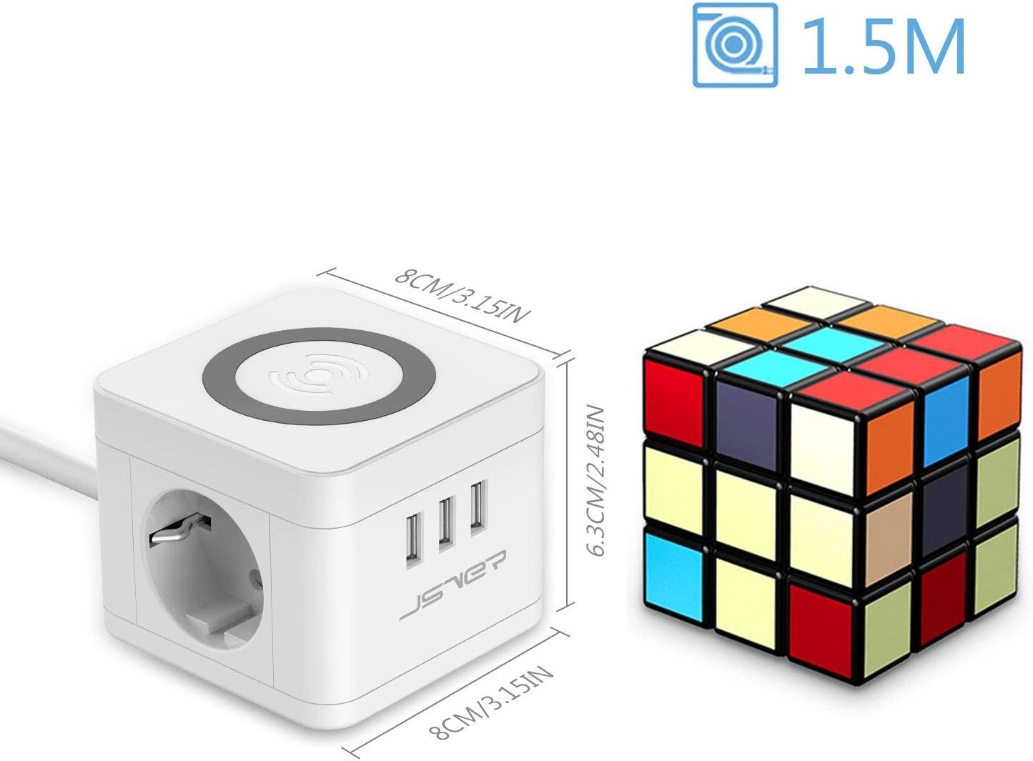 Multipresa Cubo Wireless Qi 10W 2 Prese 3 USB Cavo 1,5m