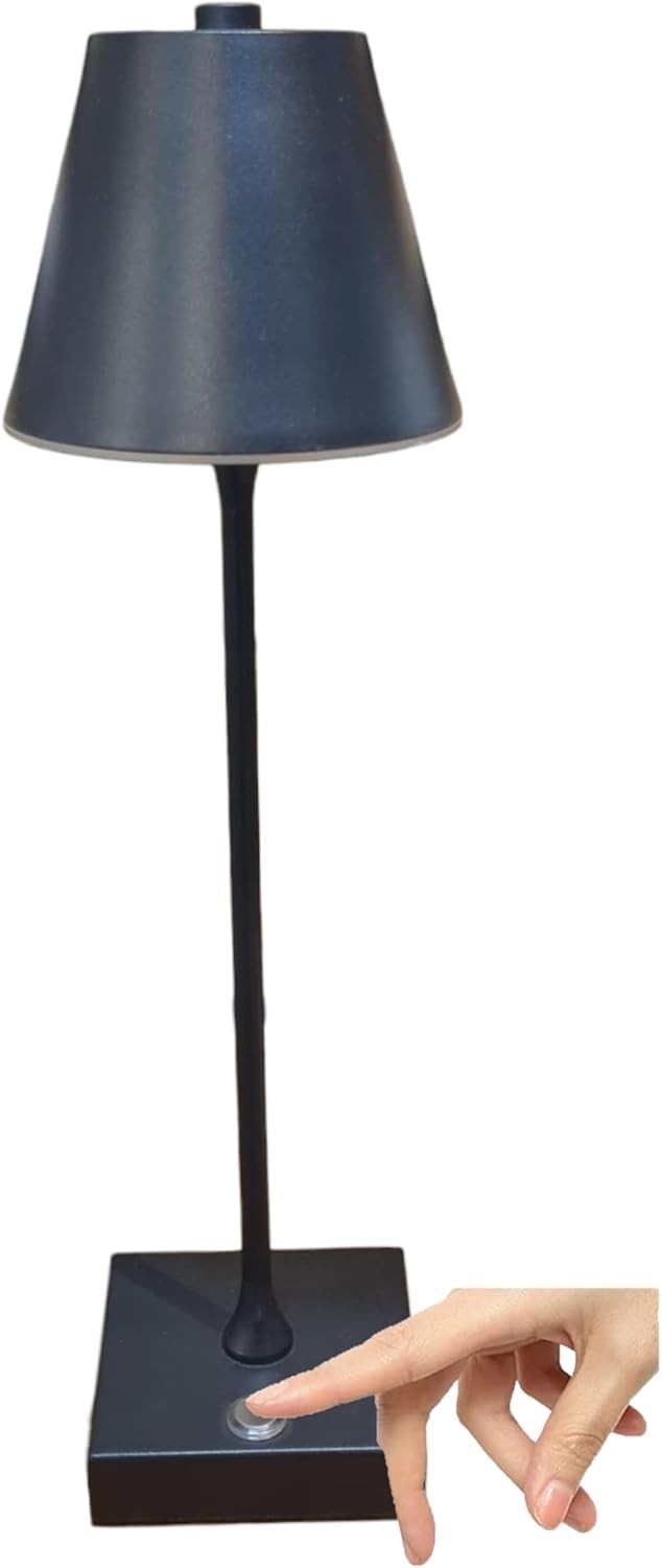 Lampada Tavolo LED Touch Ricaricabile USB 3 Colori Dimmerabile Nera Senza Fili