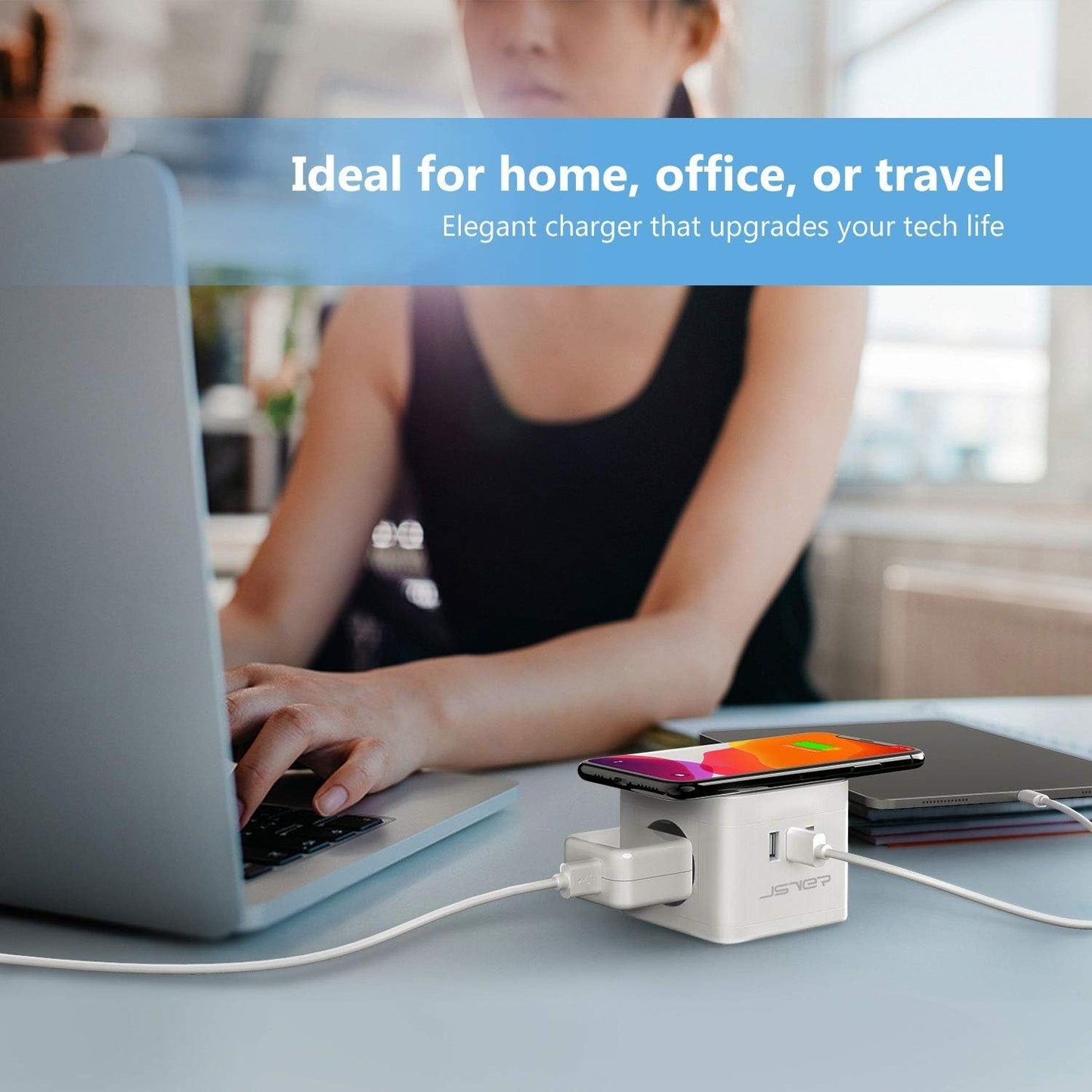 Multipresa Cubo Wireless Qi 10W 2 Prese 3 USB Cavo 1,5m