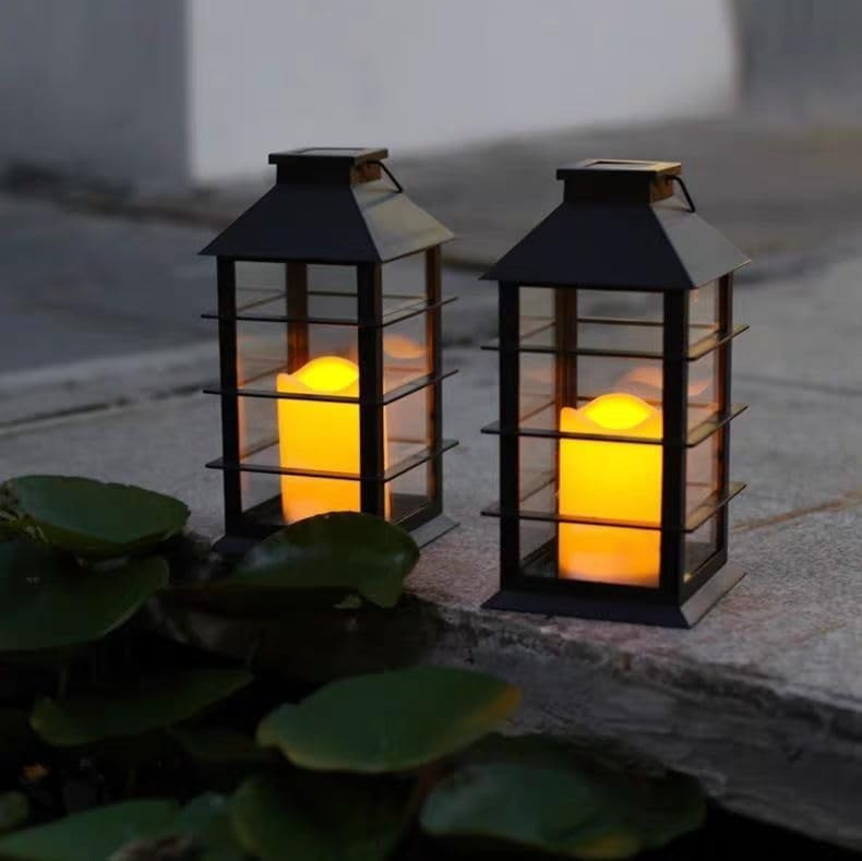 Lampade Solari Sospese 2 Pezzi Effetto Fiamma LED IP65 Giardino Terrazzo Marrone