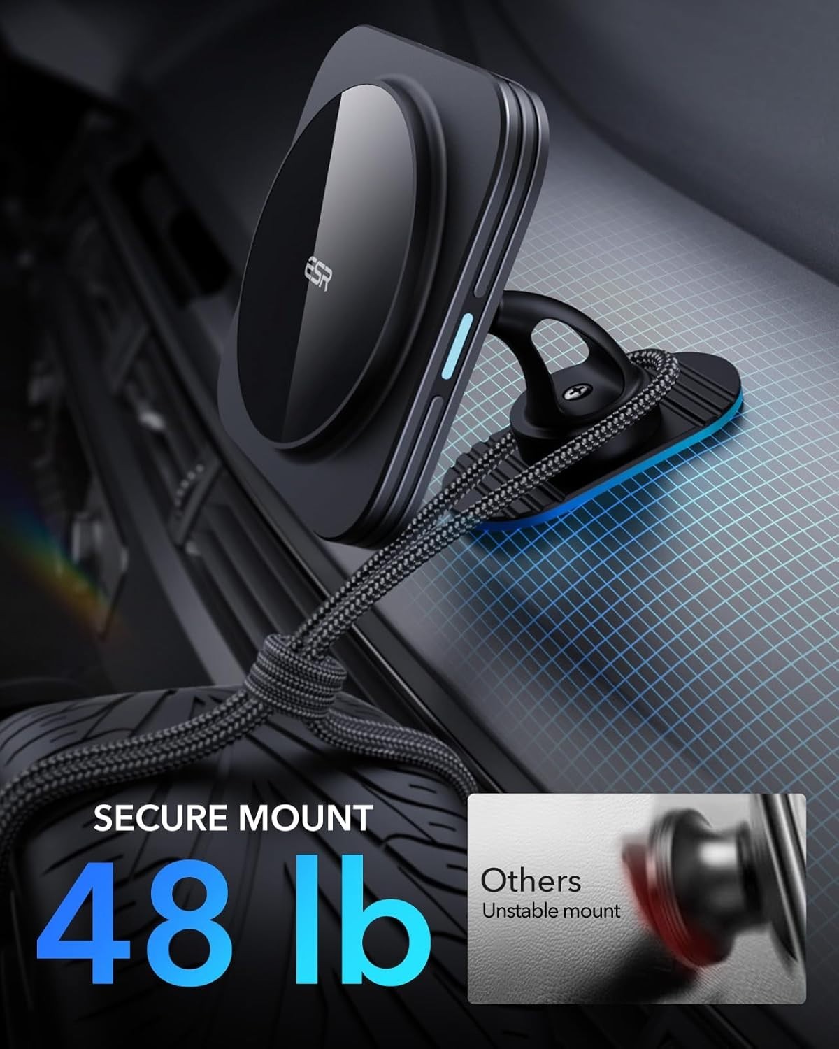 Caricatore Auto Wireless Magnetico 15W Supporto Cruscotto Bocchetta USB-C Nero
