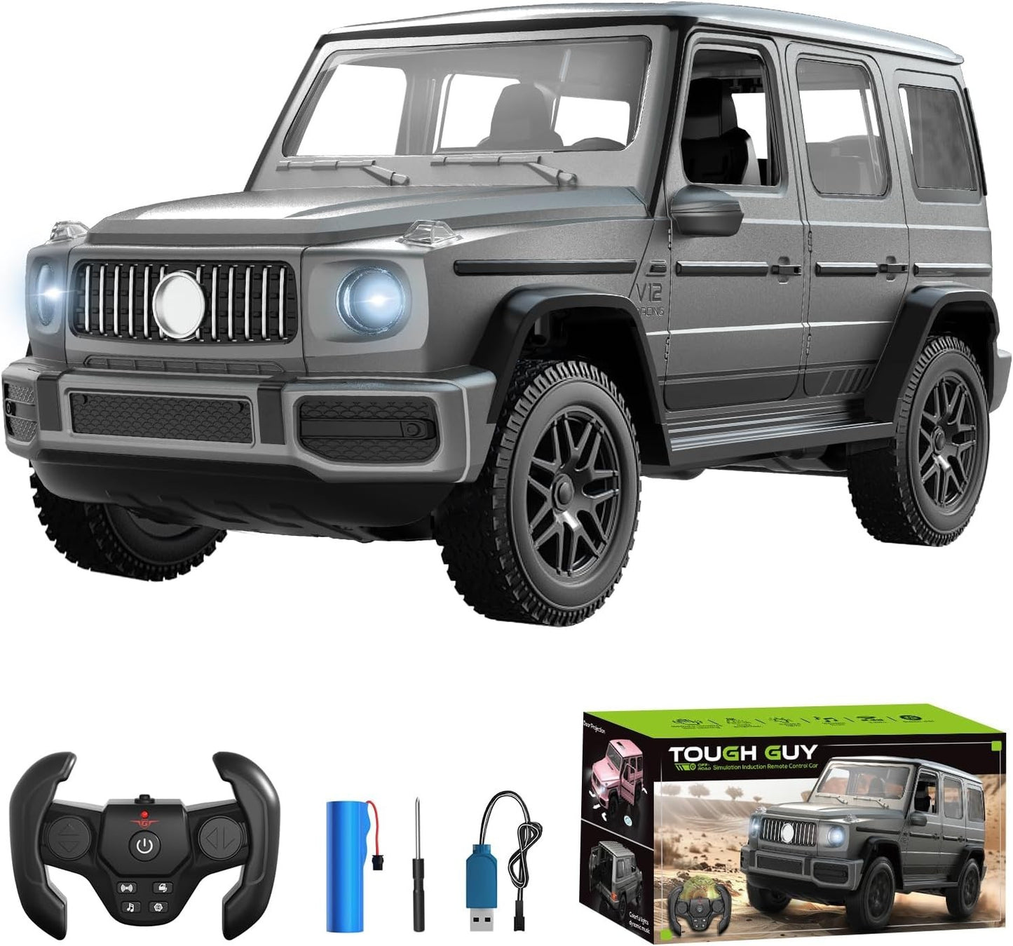 Auto RC Fuoristrada 1:14 2.4G Luci Suoni Gesti Portiere Apribili Grigia Bambini
