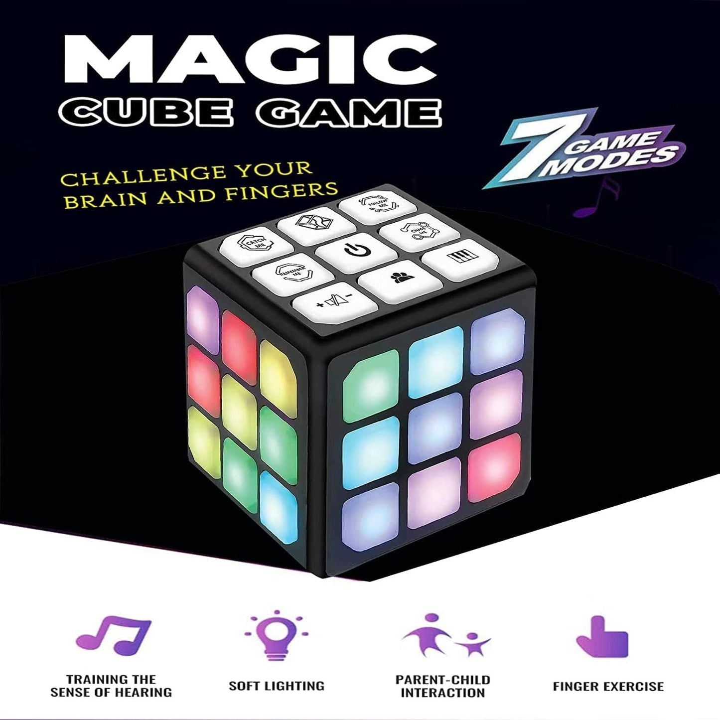 Cubo Magico Elettronico 7in1 Luci Suoni Memoria Logica STEM Bambini Portatile 6+
