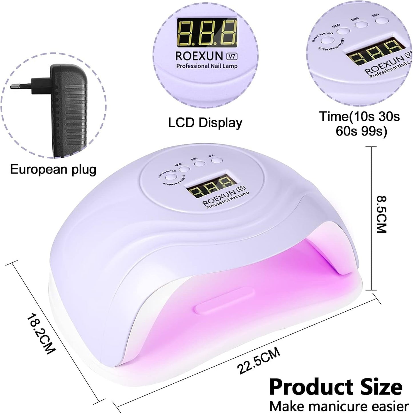 Lampada Unghie UV LED 168W 36 LED 4 Timer Sensore Gel Semipermanente Viola Piedi