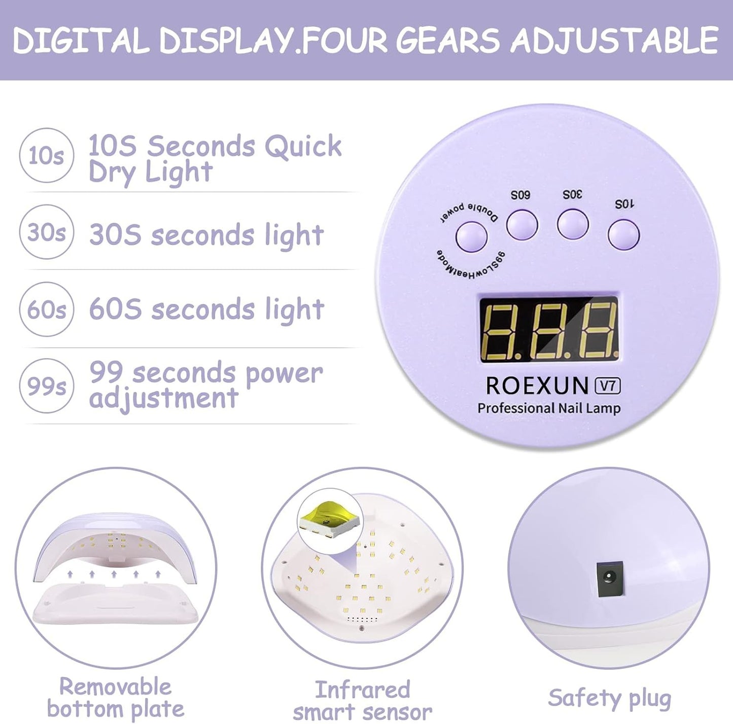 Lampada Unghie UV LED 168W 36 LED 4 Timer Sensore Gel Semipermanente Viola Piedi