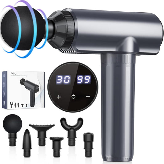 Pistola Massaggio Muscolare 30 Livelli 6 Testine LCD USB-C Silenziosa Blu Dolore