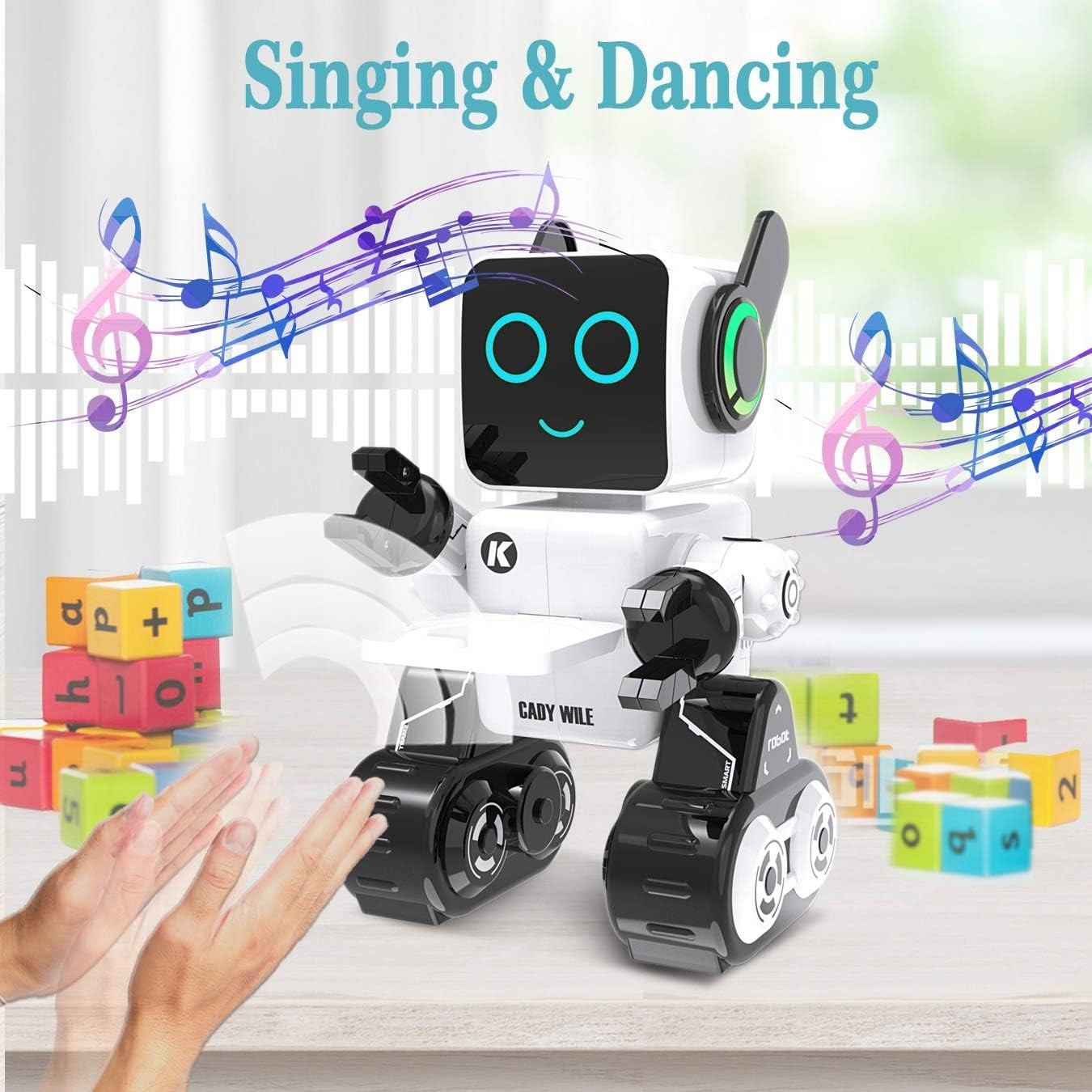 Robot Interattivo Bambini RC Telecomando Salvadanaio Canta Balla Voce USB Bianco