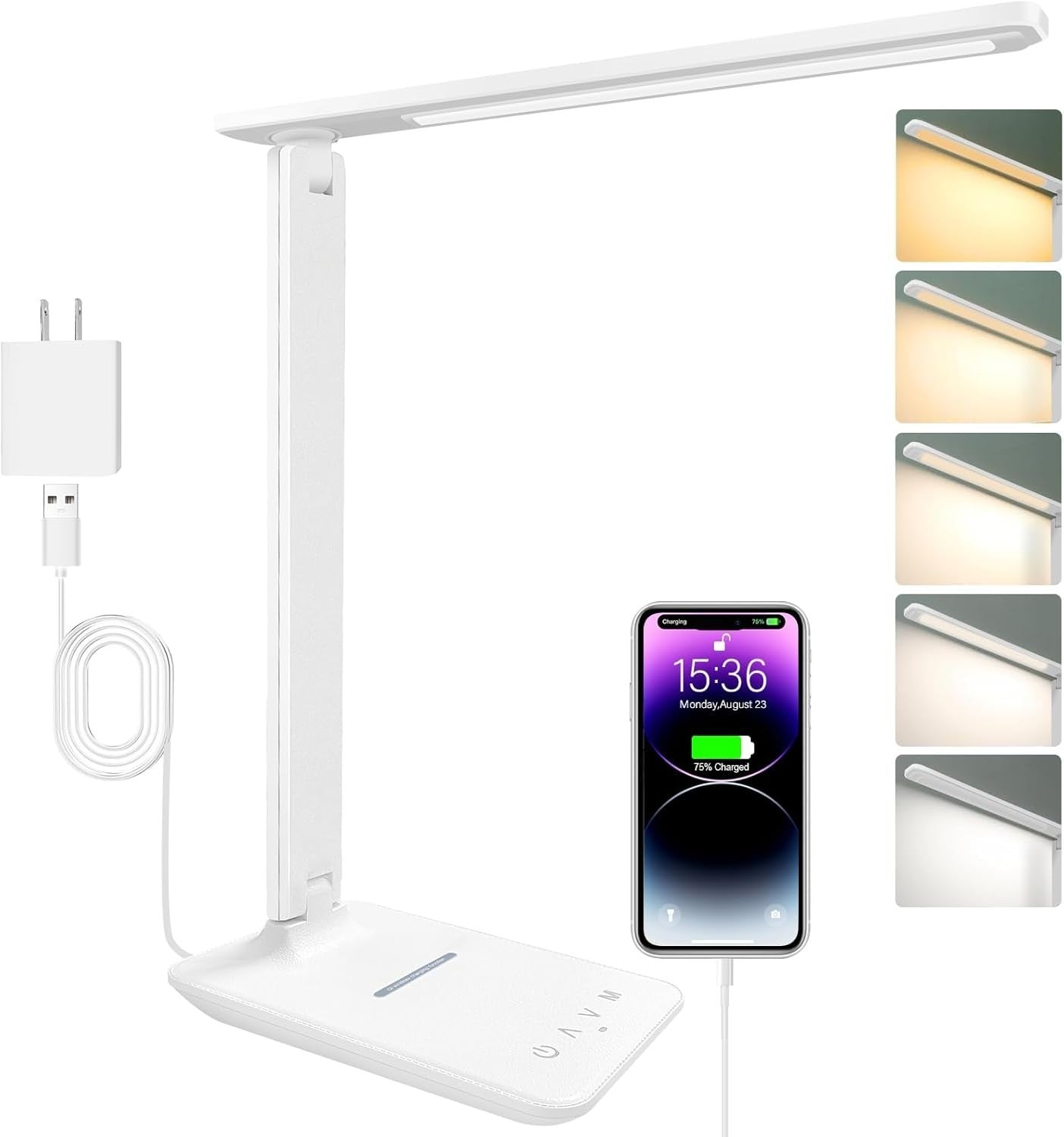 Lampada Scrivania LED Dimmerabile Pieghevole USB Ricarica Wireless Touch Bianca