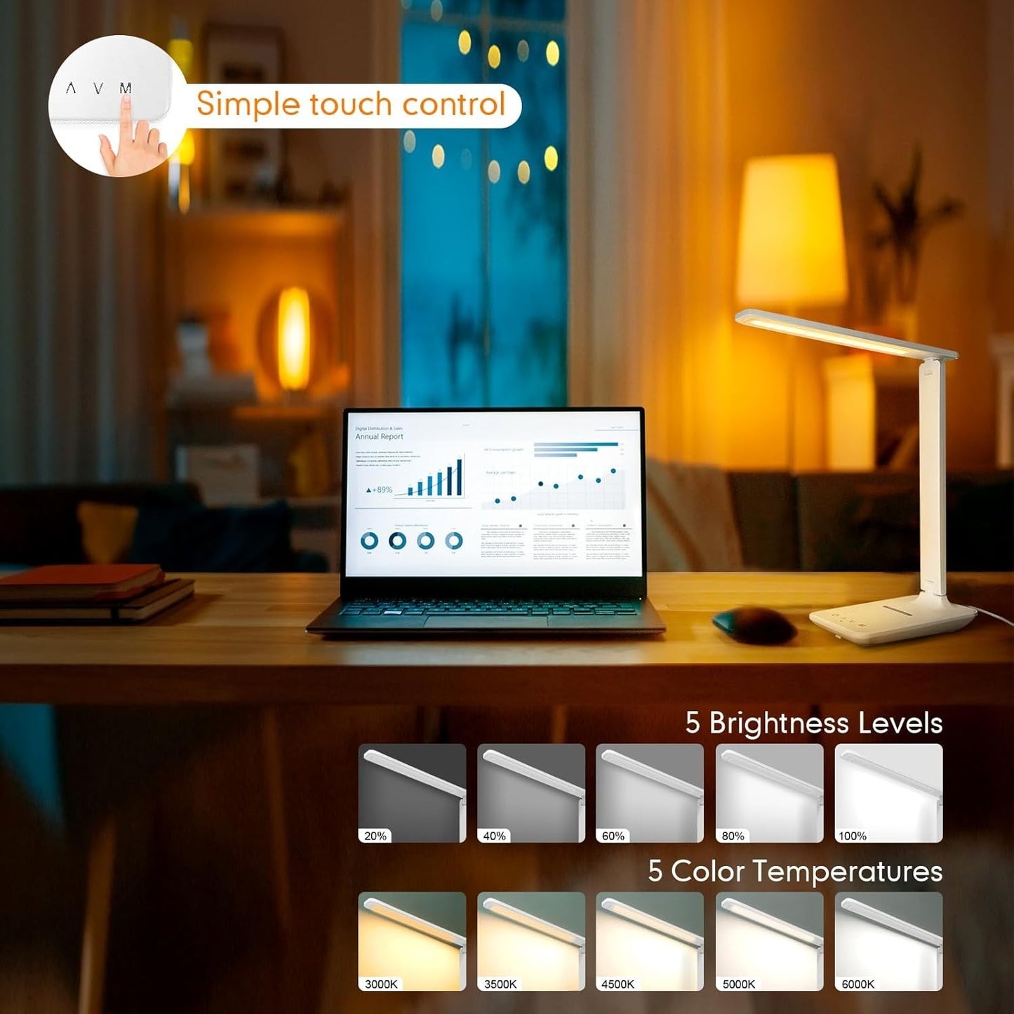 Lampada Scrivania LED Dimmerabile Pieghevole USB Ricarica Wireless Touch Bianca