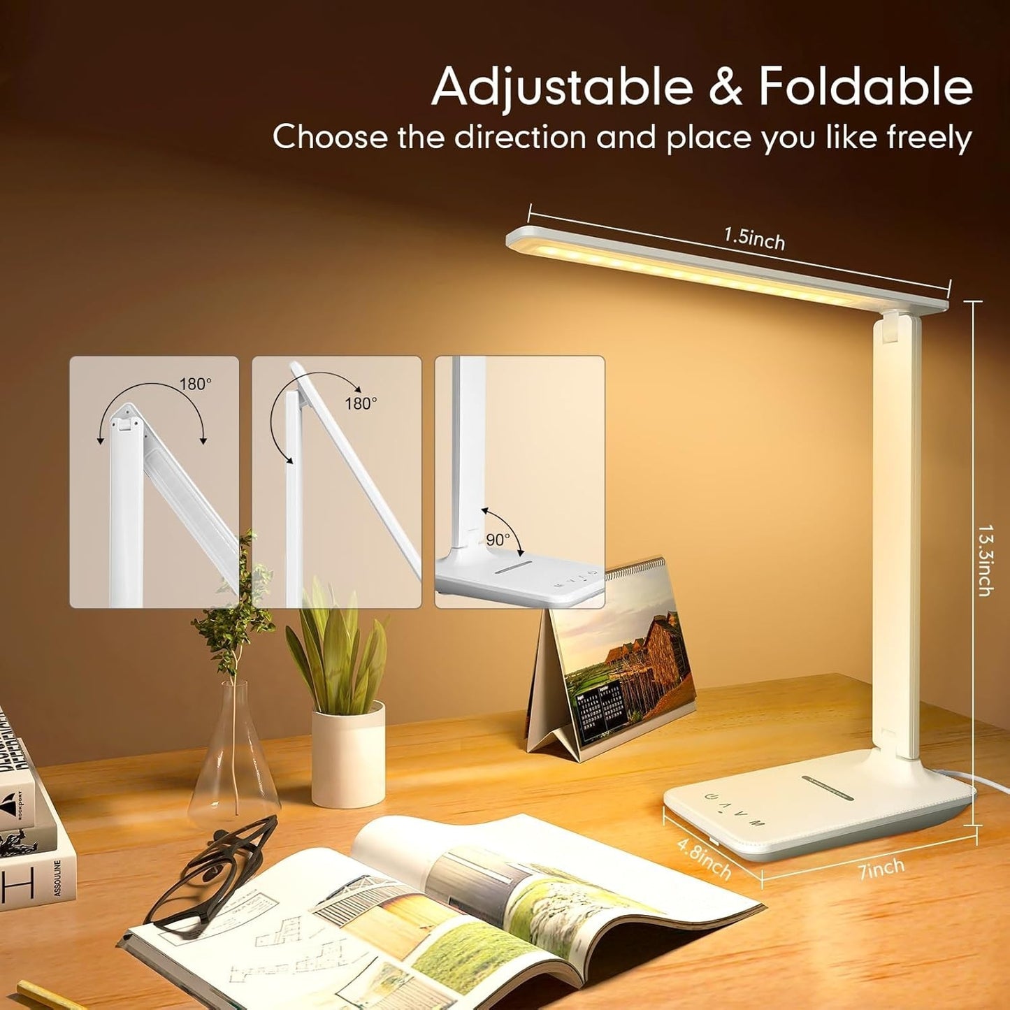 Lampada Scrivania LED Dimmerabile Pieghevole USB Ricarica Wireless Touch Bianca