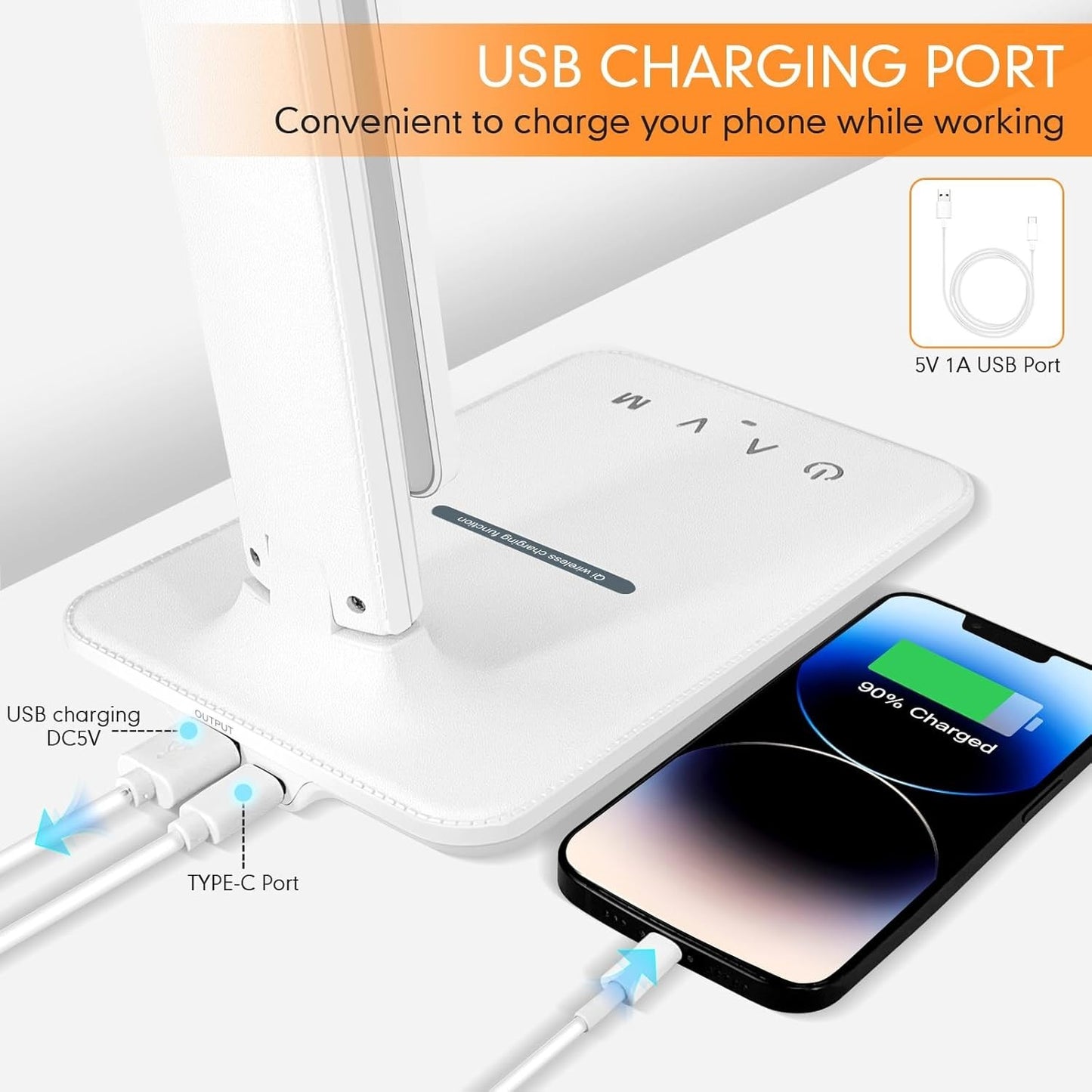 Lampada Scrivania LED Dimmerabile Pieghevole USB Ricarica Wireless Touch Bianca