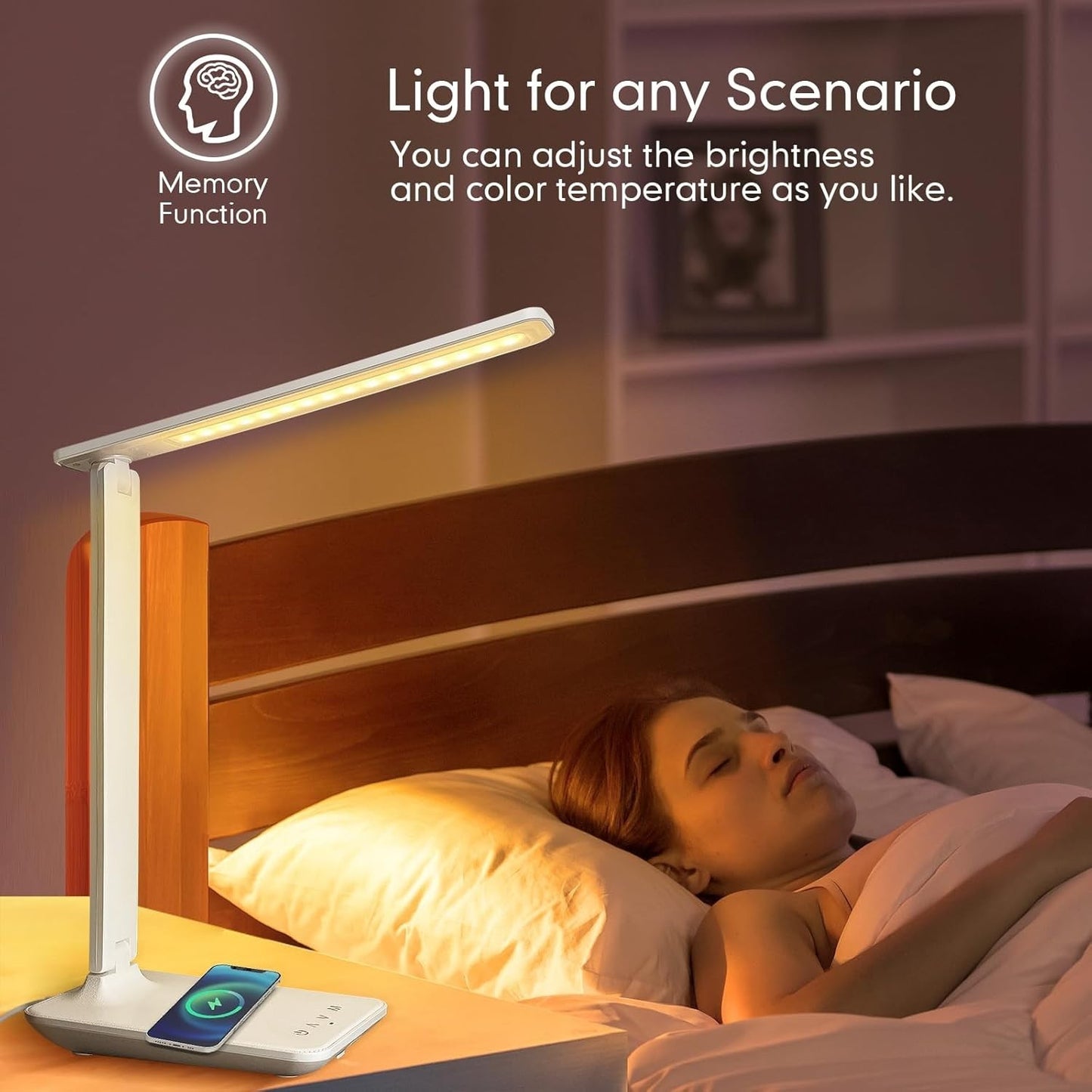 Lampada Scrivania LED Dimmerabile Pieghevole USB Ricarica Wireless Touch Bianca